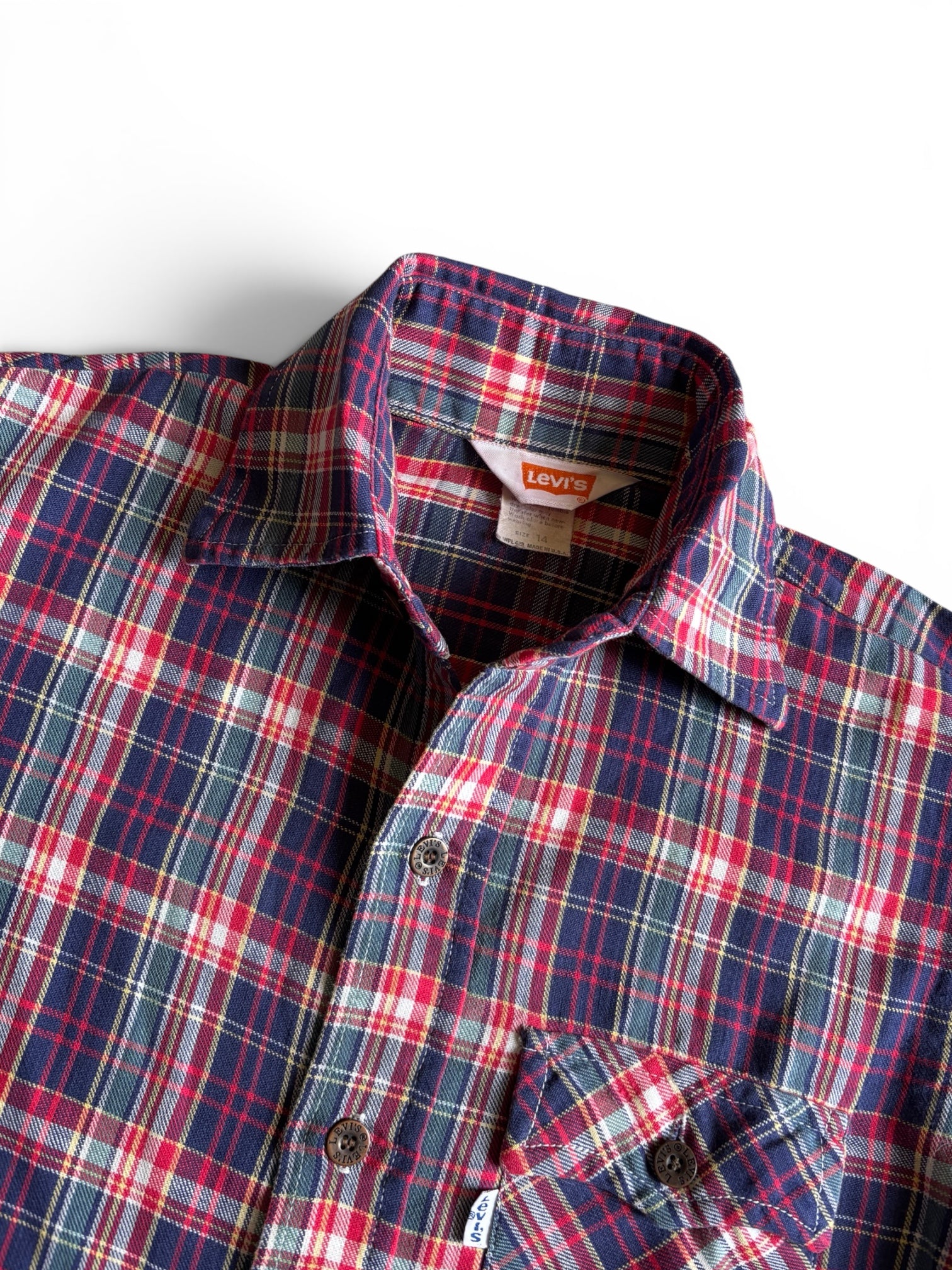 Vintage 70's rare Levis orange tab made in usa flannel plaid shirt XS