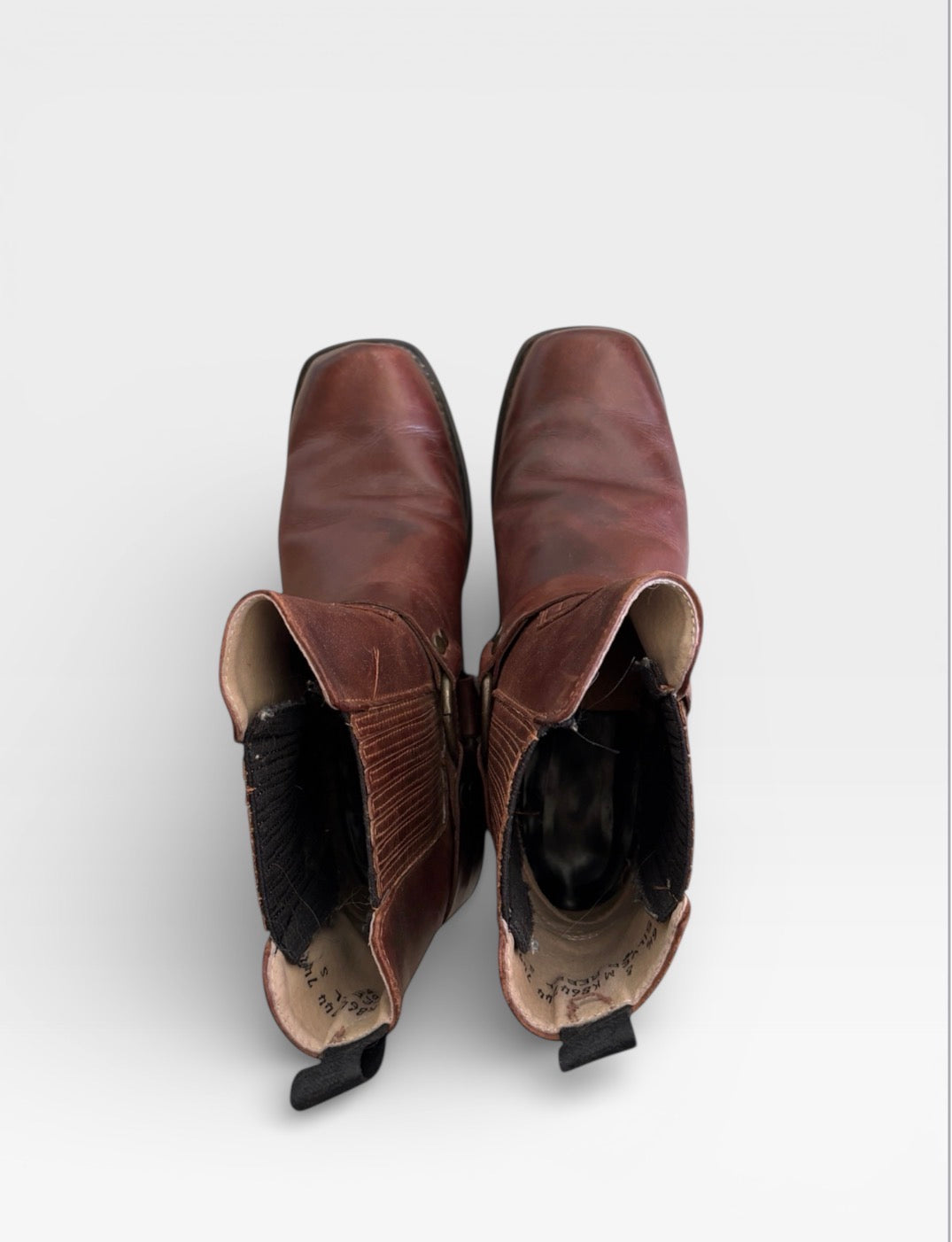 Vintage brown leather harness boots handmade in Canada 38