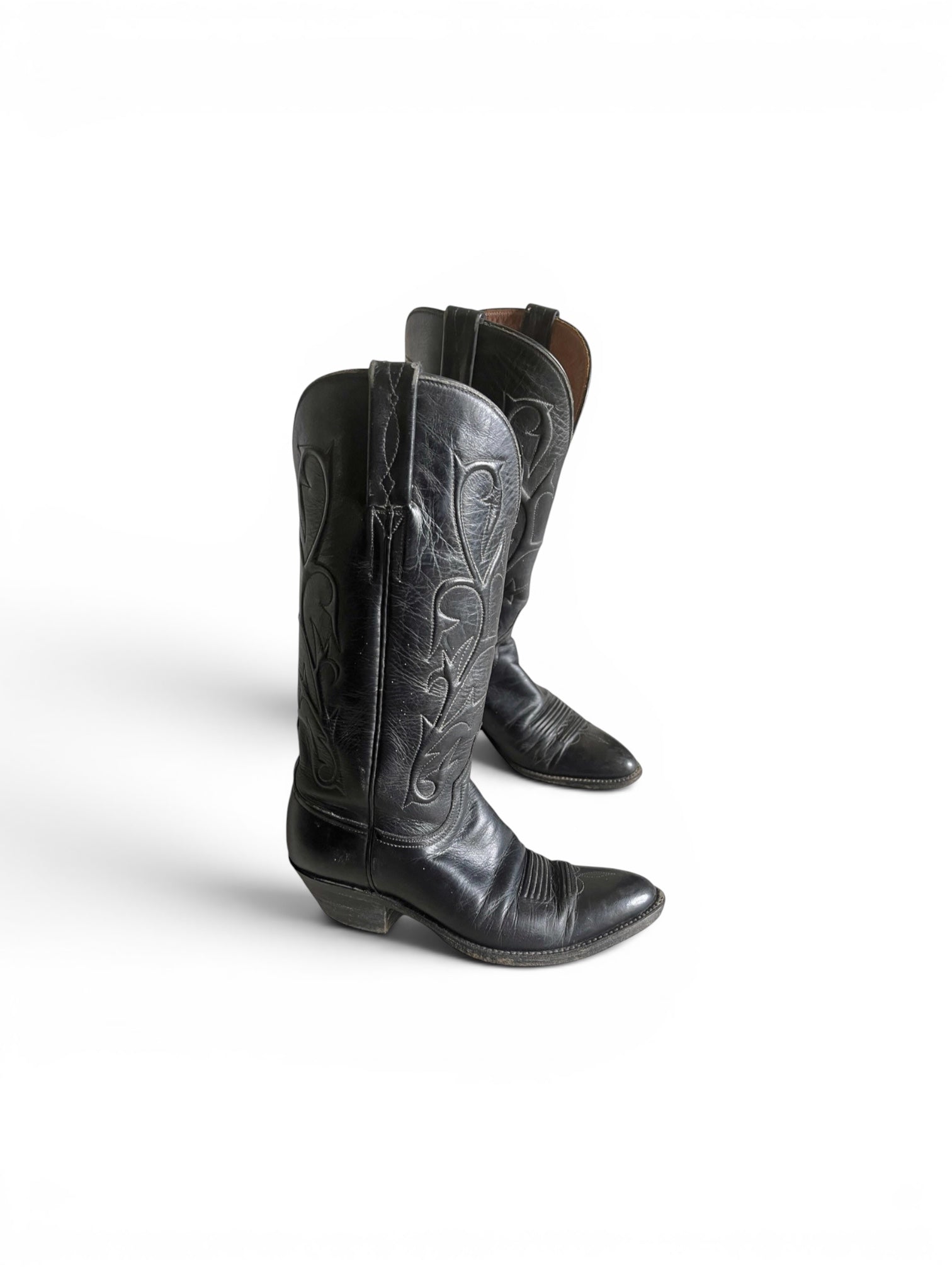 Vintage 80's Lucchese black leather women cowboy boots 6.5