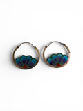 Vintage 70s sterling silver enamel flowers designer large hoop earings hand crafted