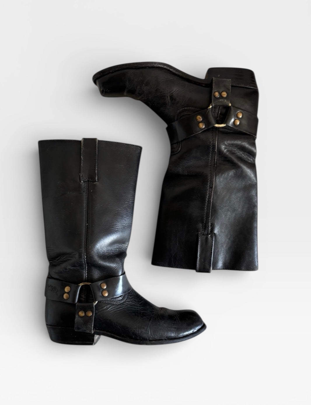 Vintage Go West Black leather Harness Boots 37