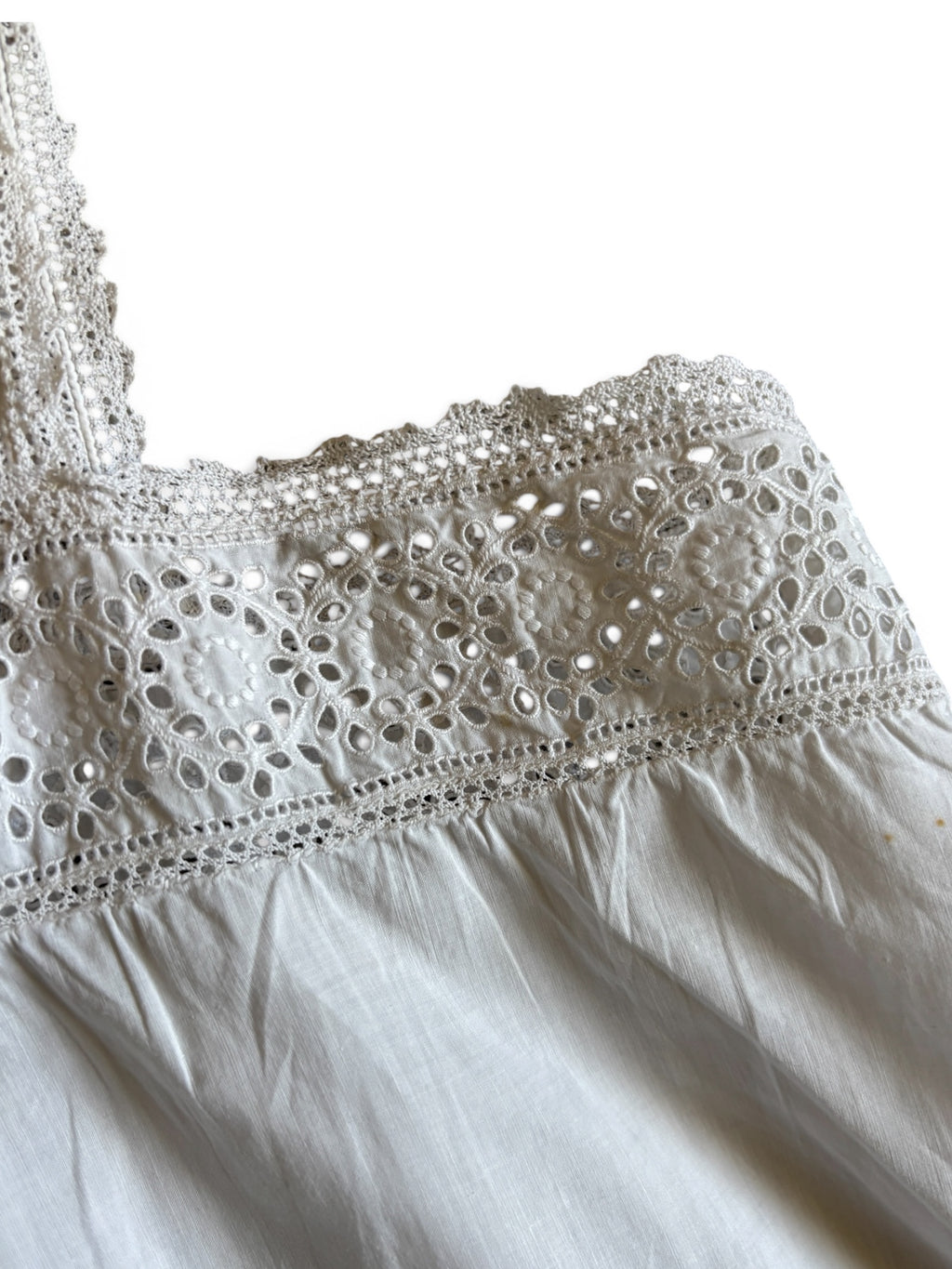 Vintage Old French broderie Anglaise white cotton mini dress