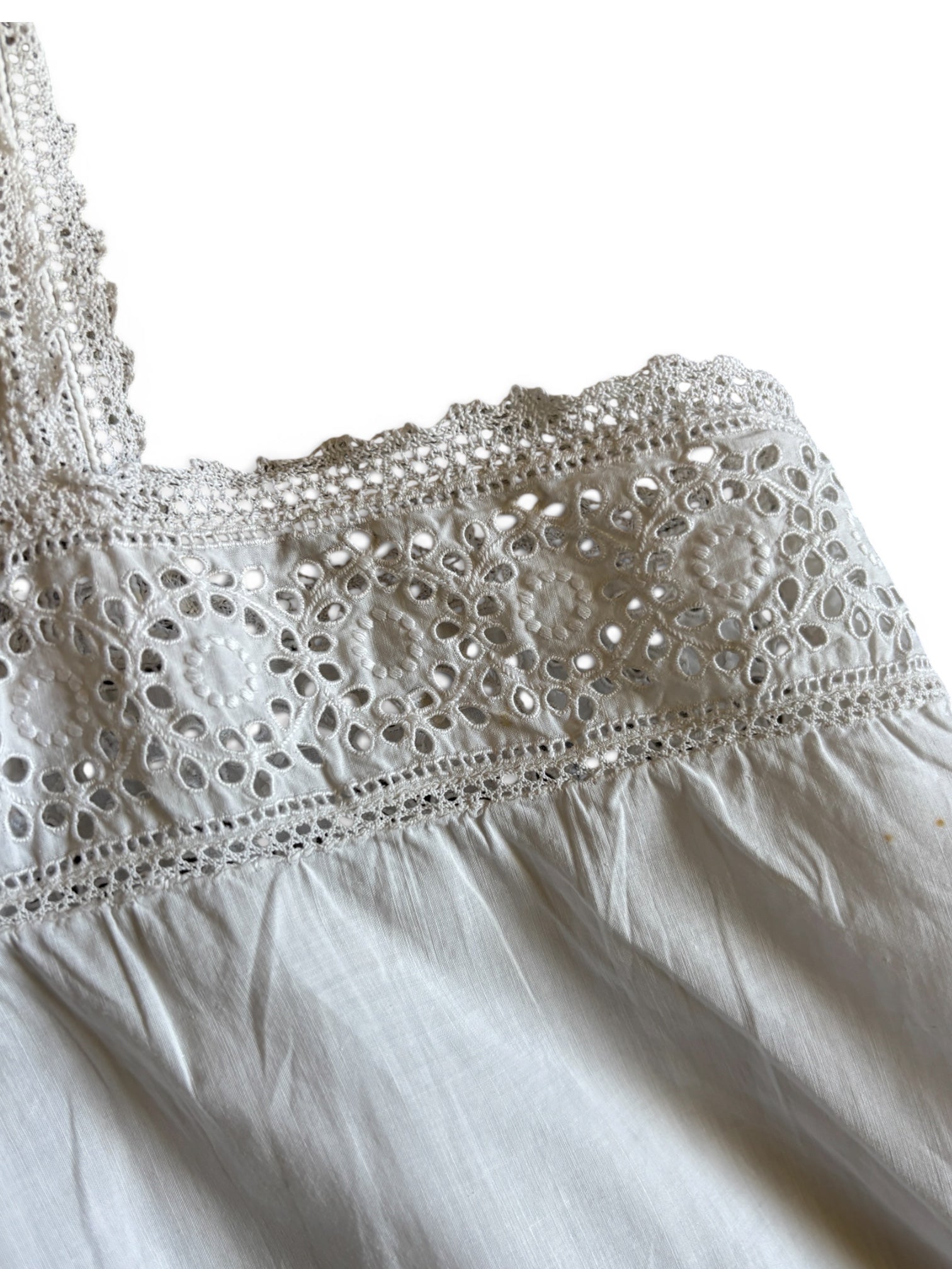Vintage Old French broderie Anglaise white cotton mini dress