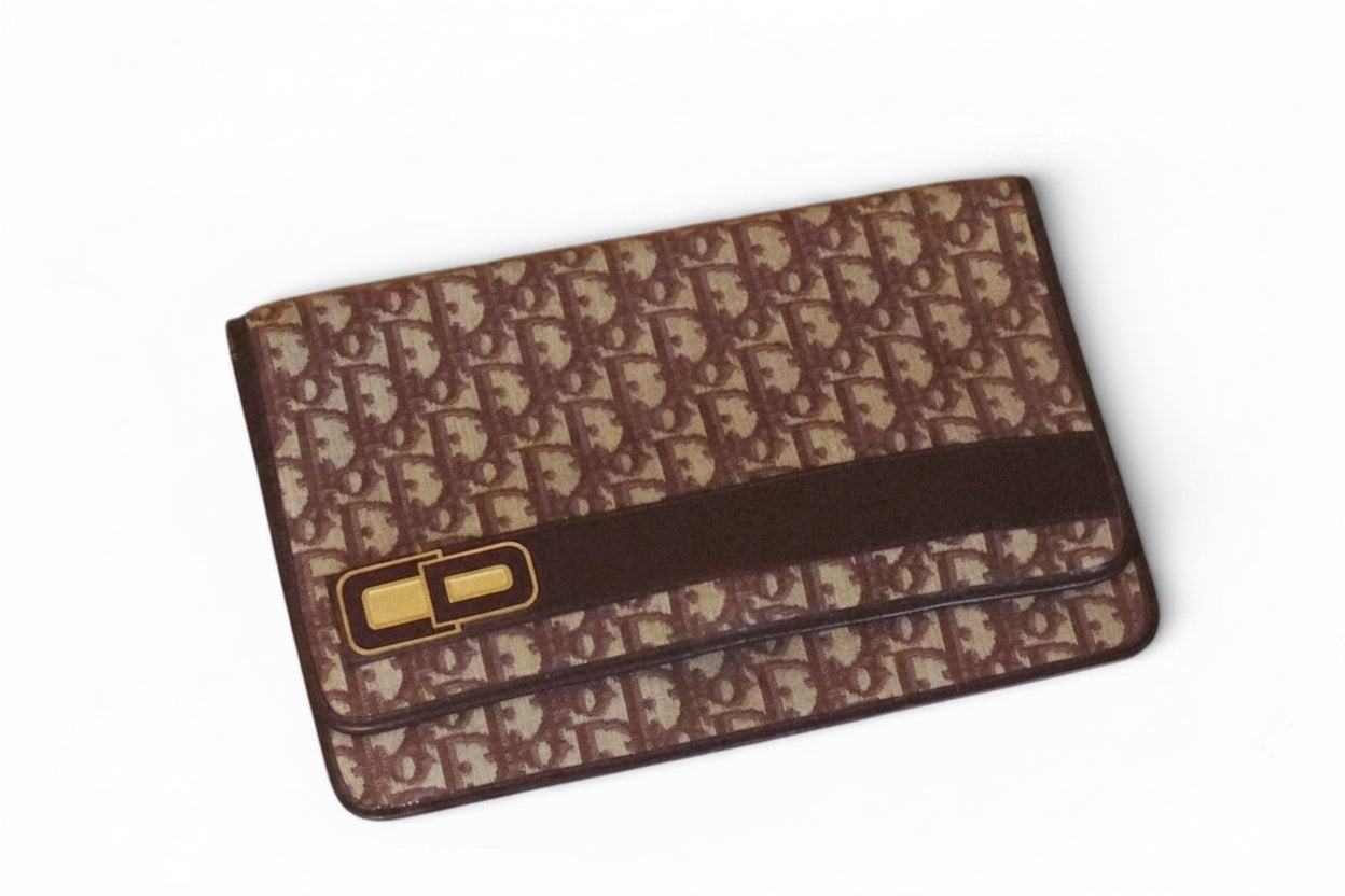 Vintage 70's Christian Dior burgundy monogram clutch pooch