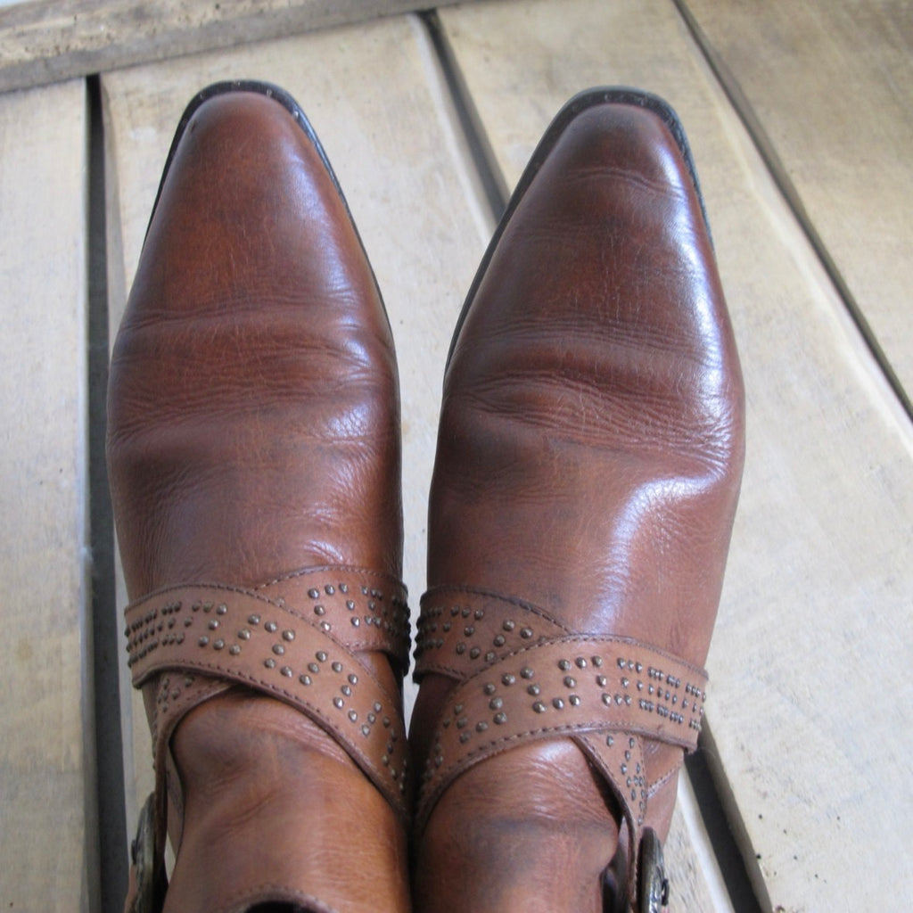 Vintage 80's western leather ankle buckles boots Italian made 38