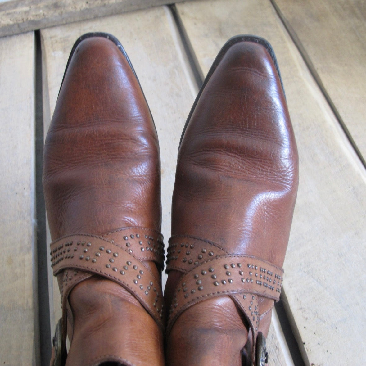 Vintage 80's western leather ankle buckles boots Italian made 38