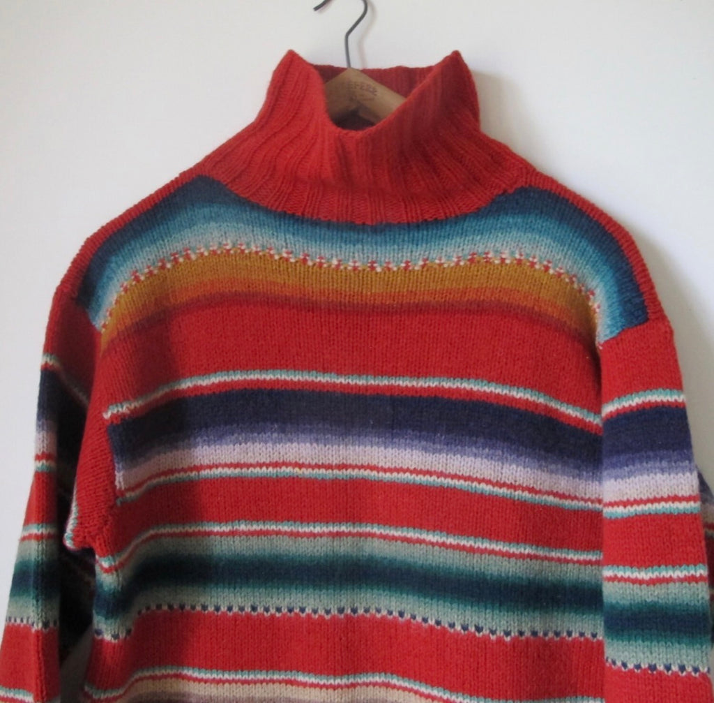 Rare Vintage 80's Ralph Lauren handknit Native American wool red stripes sweater S