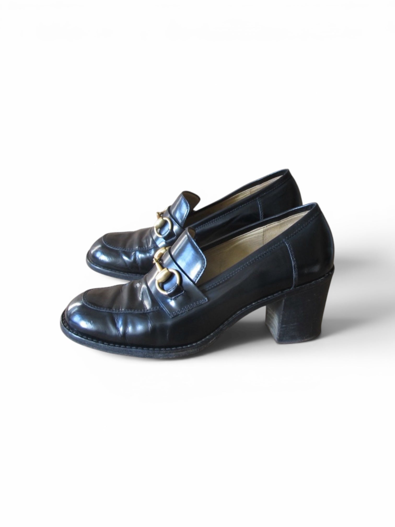 Vintage 90s Gucci horsebit black heels loafers 37