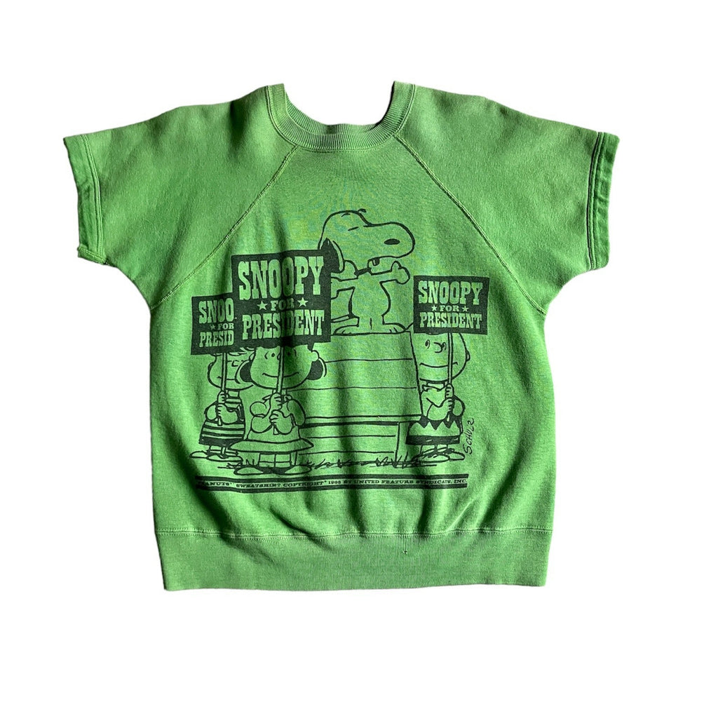 Rare Vintage 60's Mayo Spruce usa Peanuts gang "Snoopy for President" green short sleeves sweatshirt S