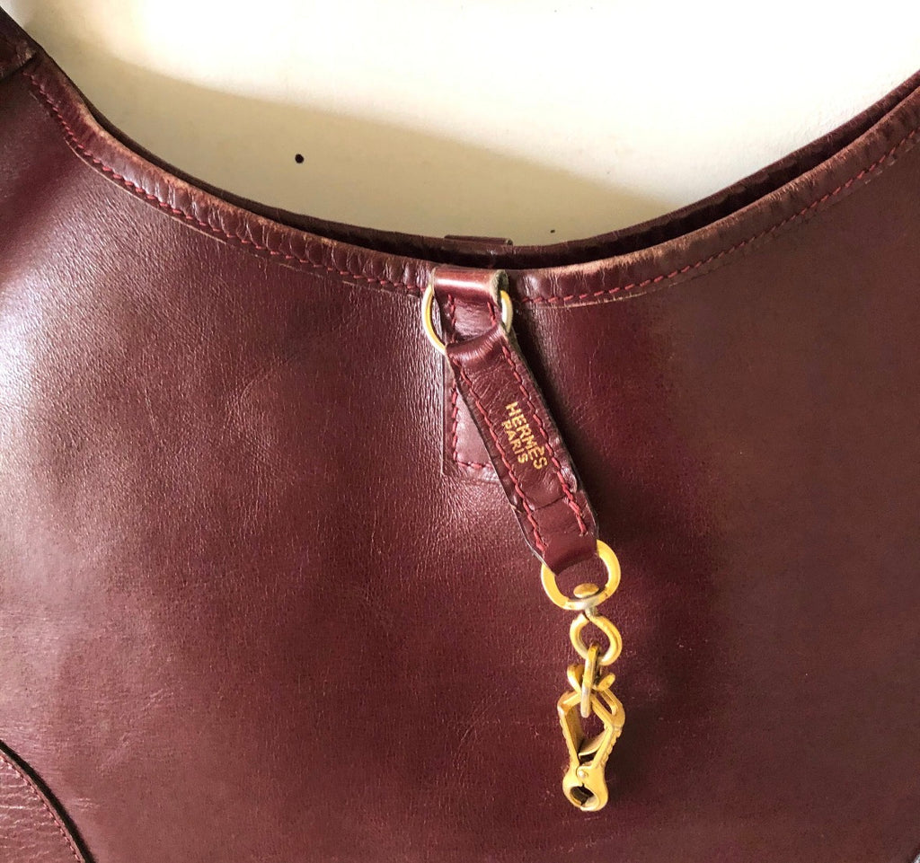 VIntage 70's Hermès Burgundy leather Trim bag