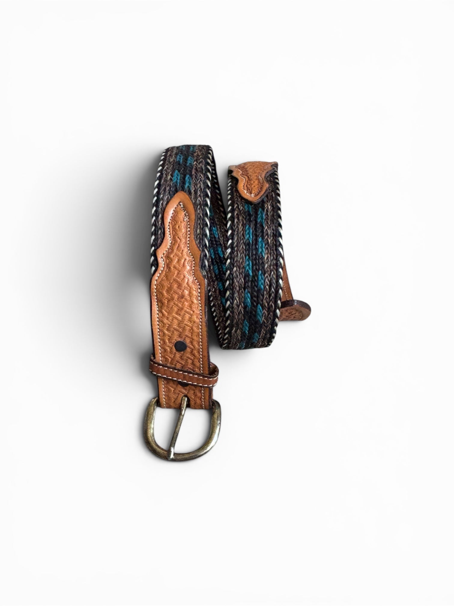 Vintage western horsehairs hand braided and tooled leather belt made in usa sz 30