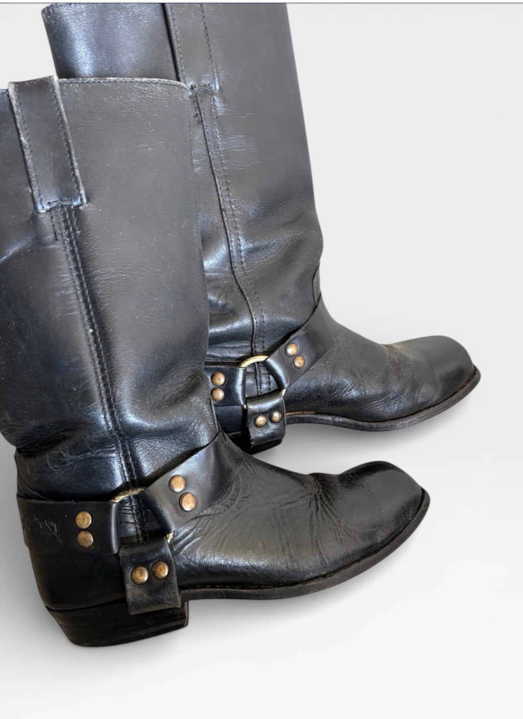 Vintage Go West Black leather Harness Boots 37