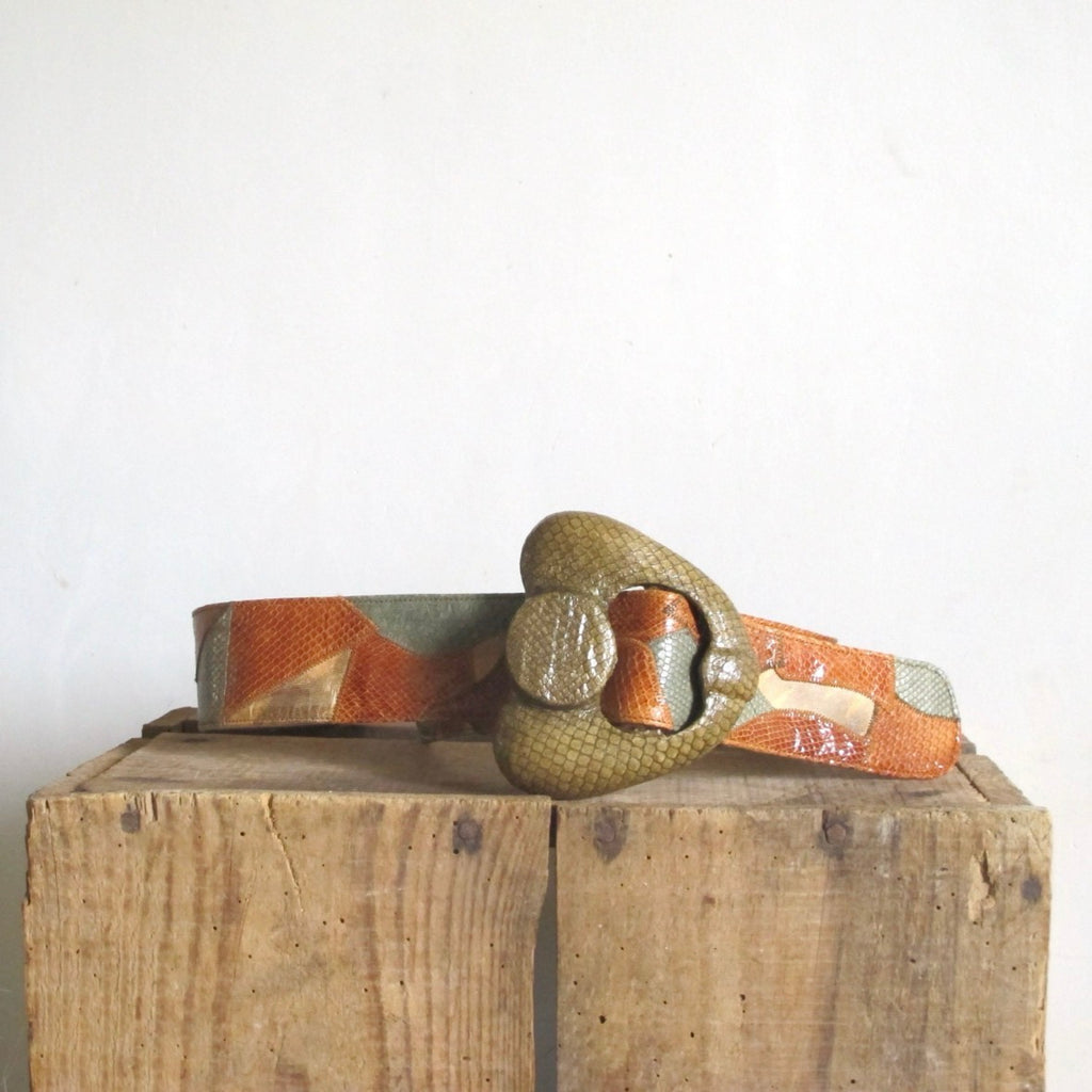 Vintage 70's reptile leather Patchwork Belt