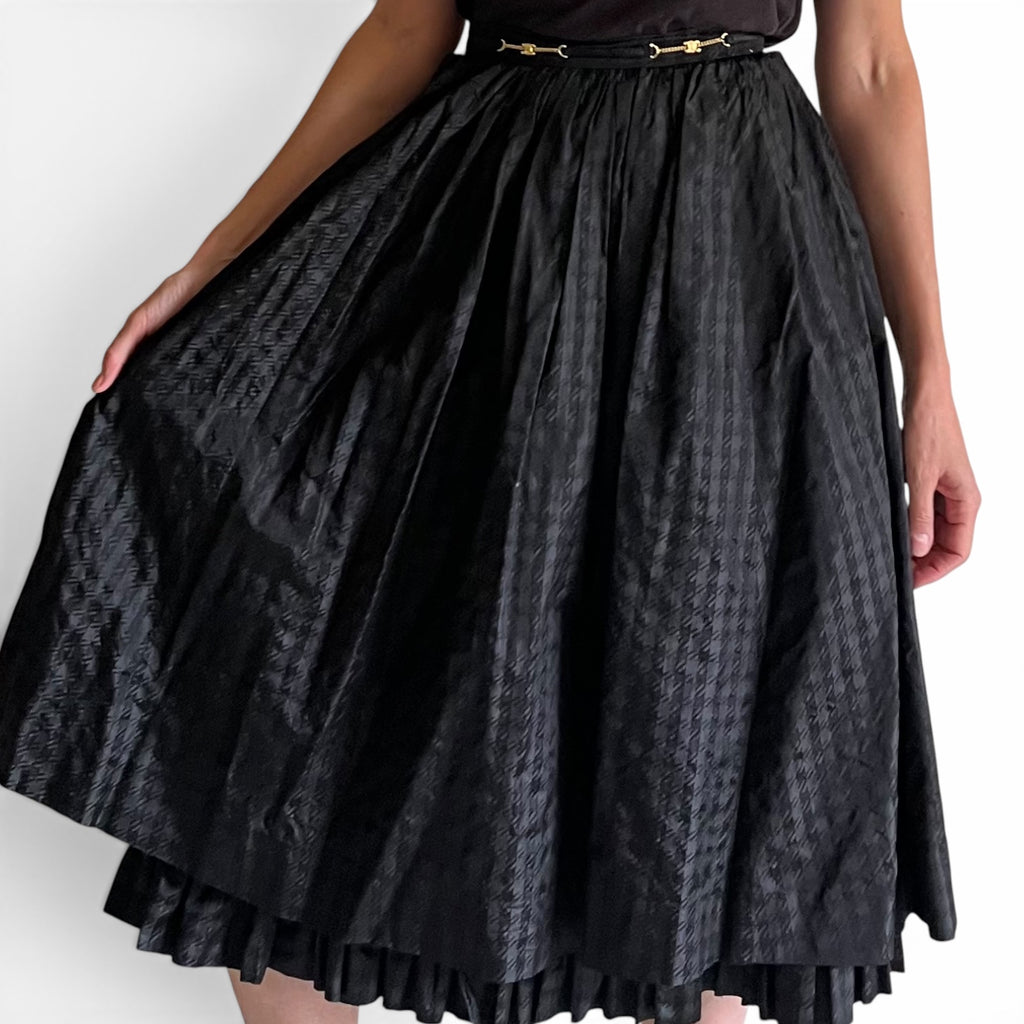 Vintage CELINE Black silk Taffetas Ballet Skirt with Triomph gold chain link belt