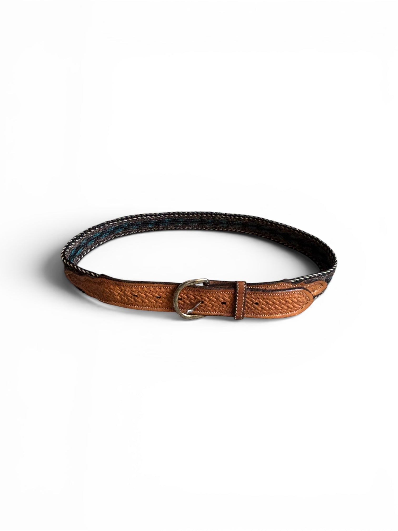 Vintage western horsehairs hand braided and tooled leather belt made in usa sz 30