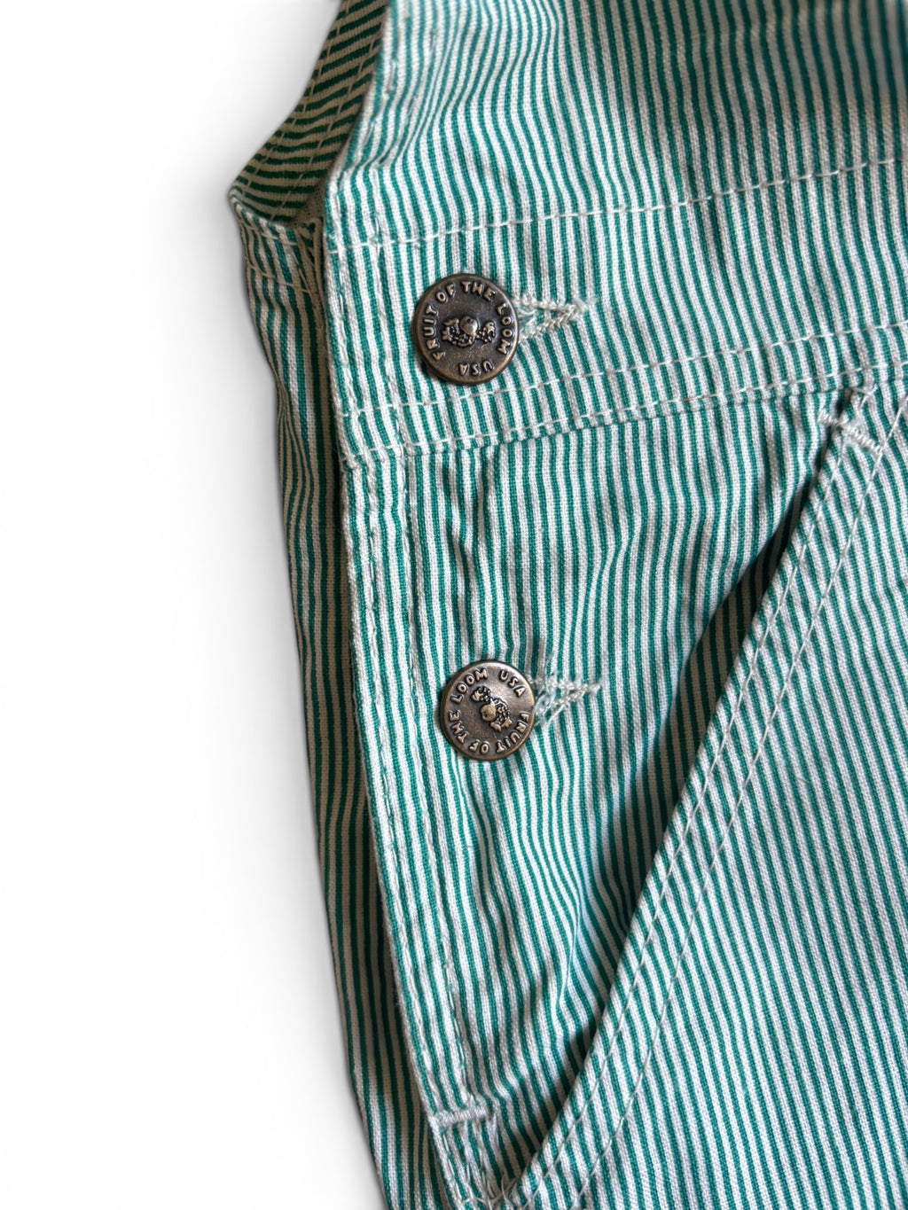Vintage 80's Fruit Of The Loom usa striped green Bib overalls