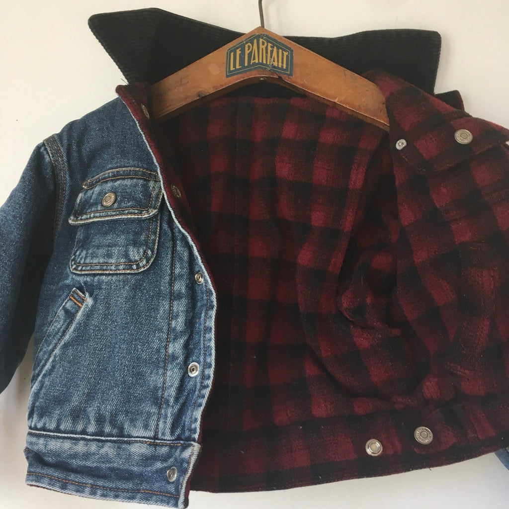 rare vintage 80's Polo Ralph Lauren reversible Denim Trucker Jacket made in usa Kids 4 Years