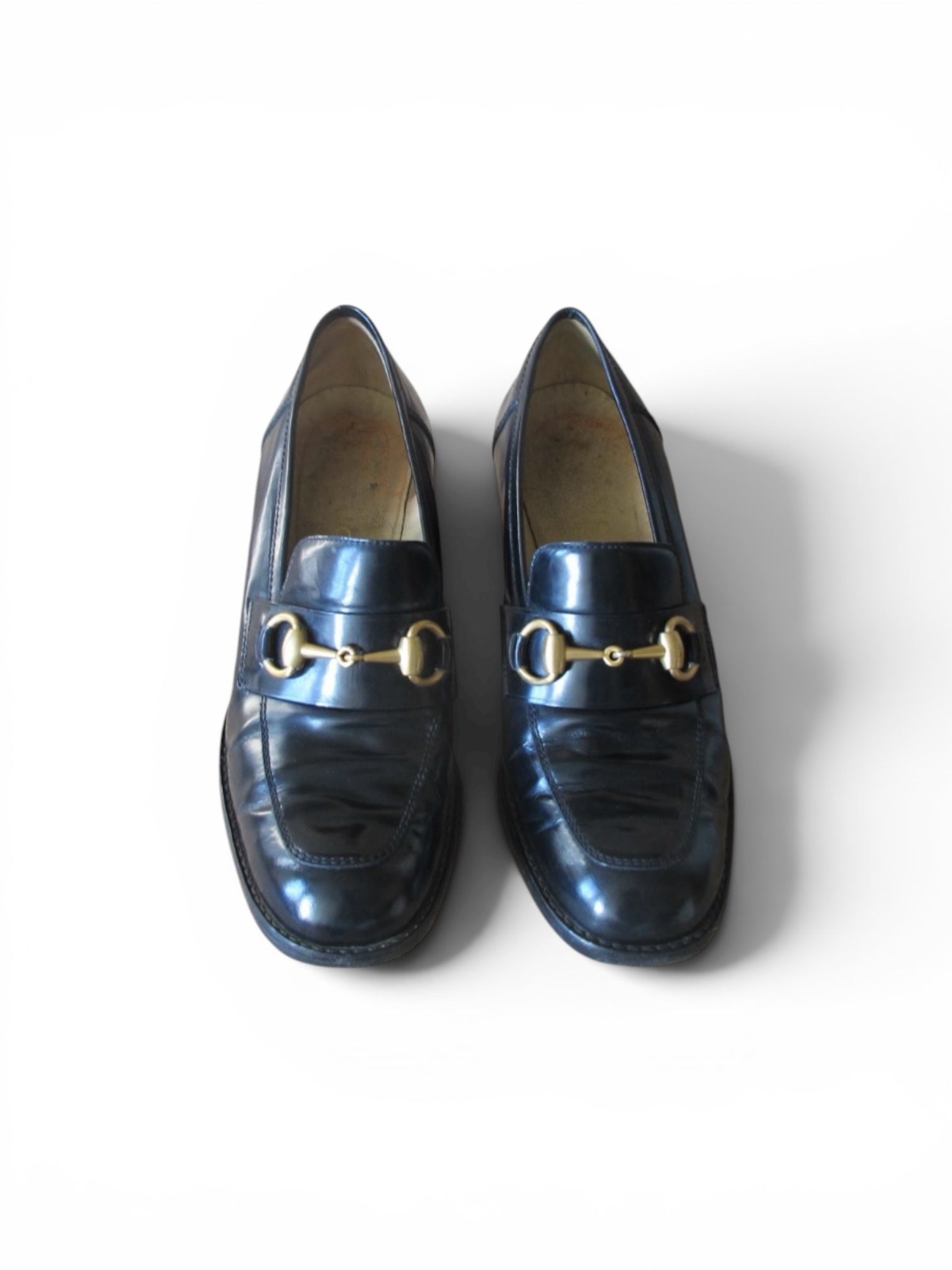 Vintage 90s Gucci horsebit black heels loafers 37