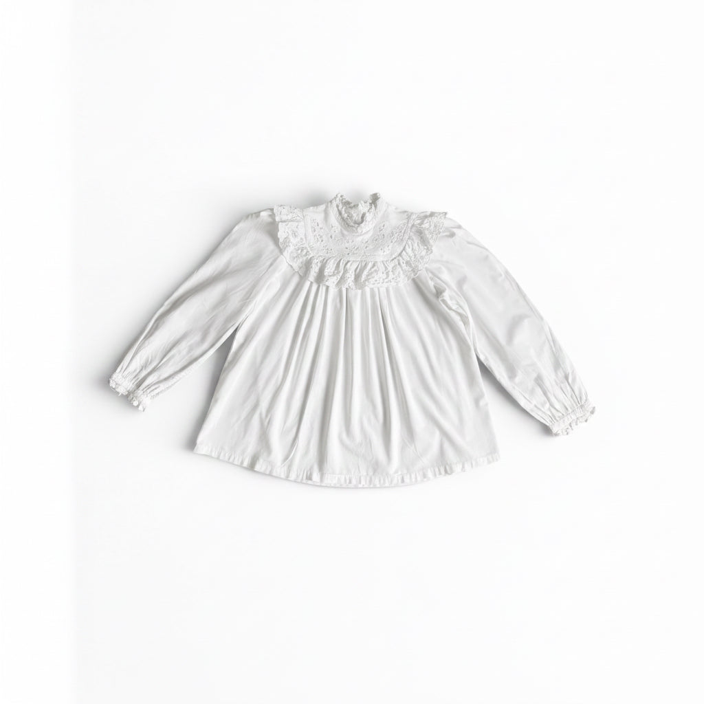 Vintage late 70s Broderie Anglaise René Derhy white ruffles blouse made in India XS/S