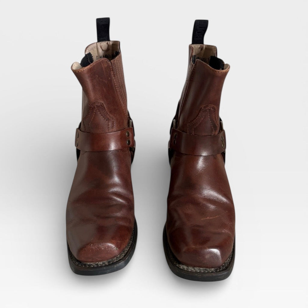 Vintage brown leather harness boots handmade in Canada 38