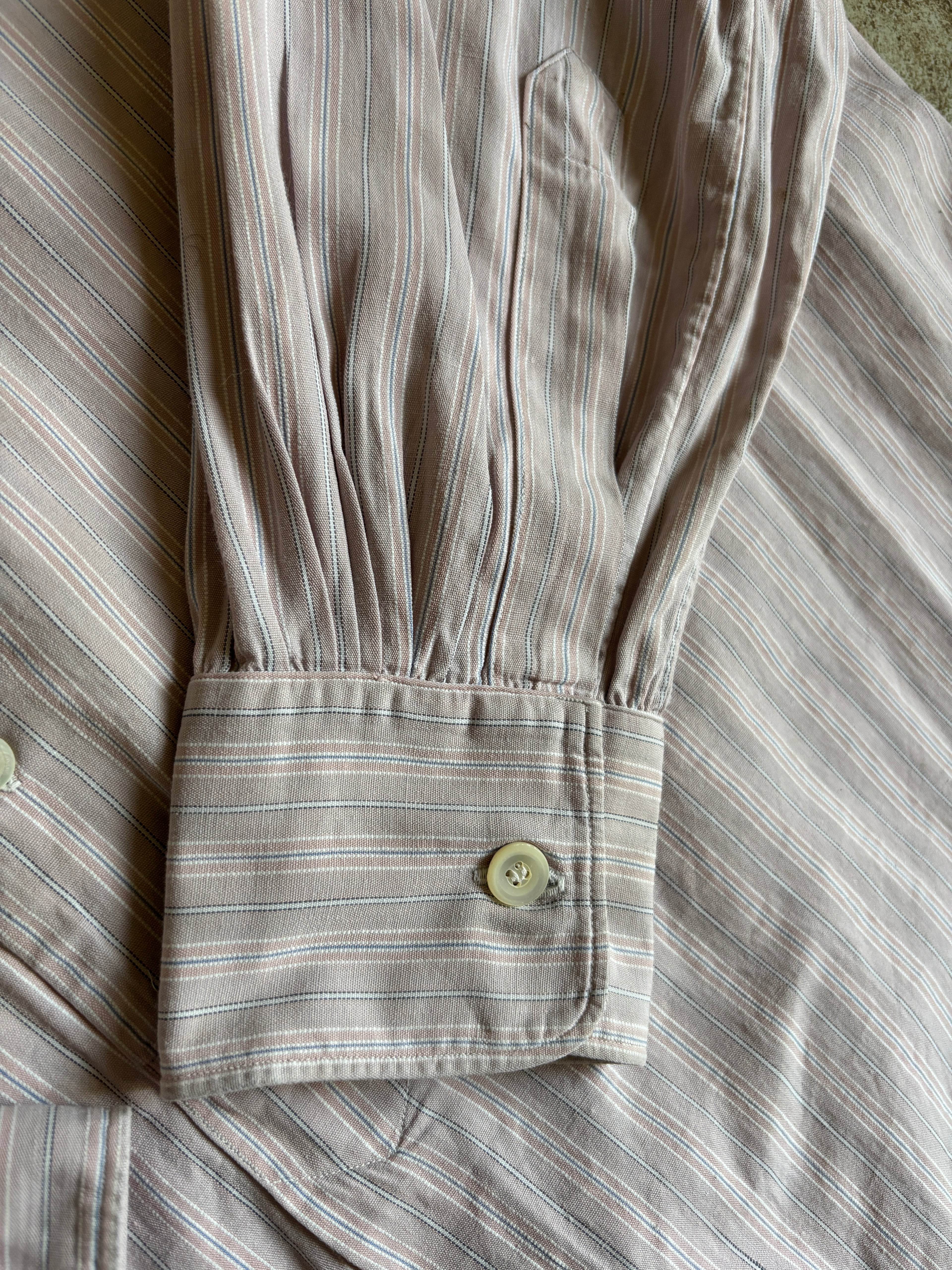 Vintage French Farmer workwear long tail striped dress shirt L/XL