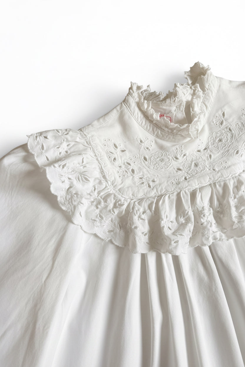 Vintage late 70s Broderie Anglaise René Derhy white ruffles blouse made in India XS/S