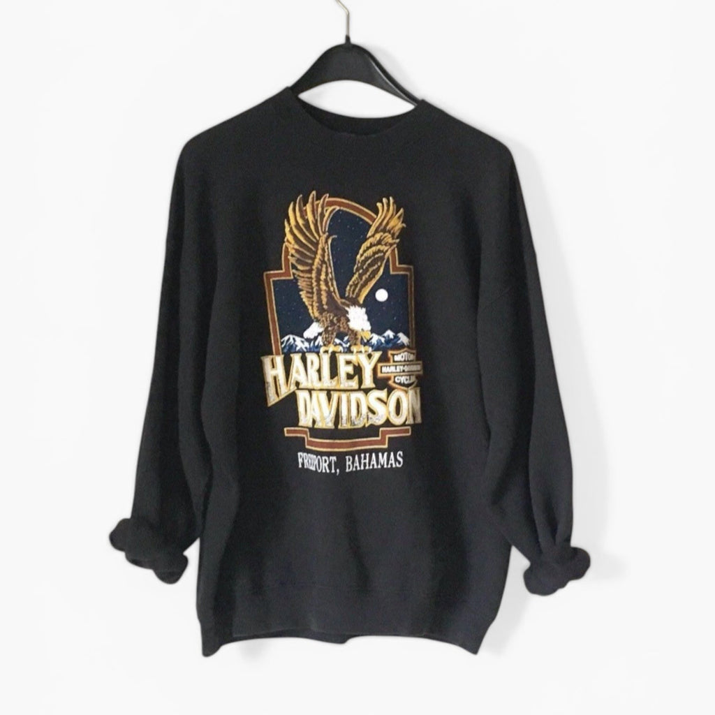 Vintage 80's Harley Davidson Bahamas Fadded black sweatshirt by Fruit Of The Loom Made in Usa  XL