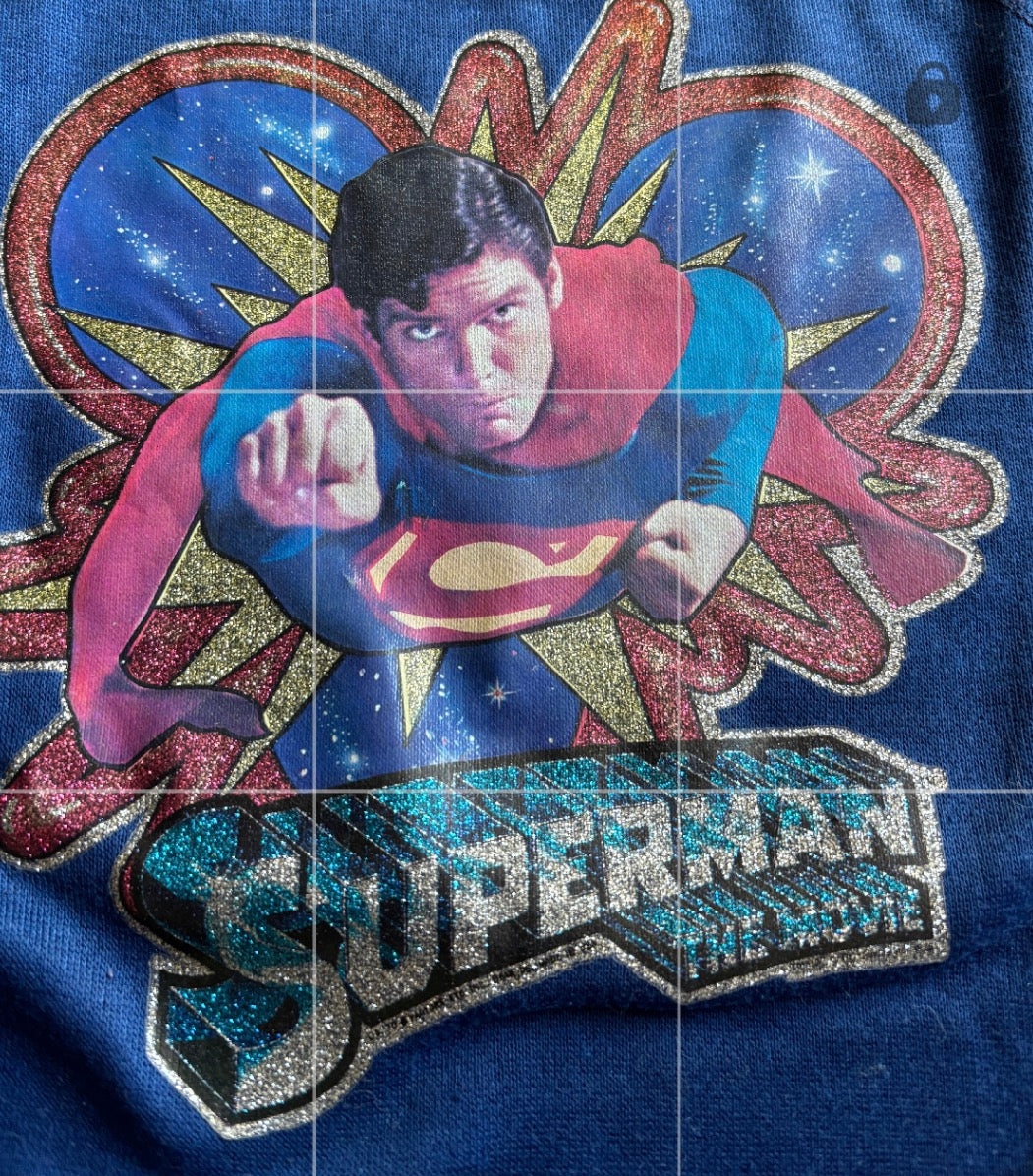 Vintage 1978 very rare Superman The Movie DC comics promo Glitter Print Sweatshirt By Mayo Spruce Youth L