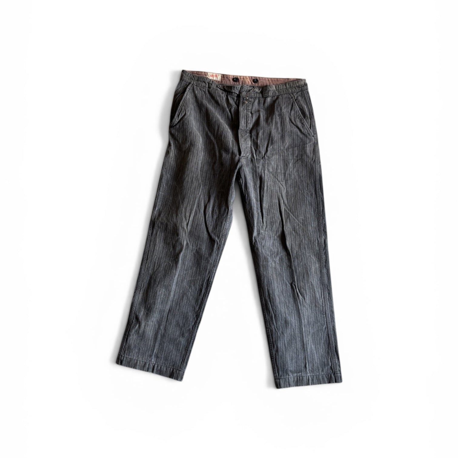 Vintage Old French workwear grey striped denim pants XXL