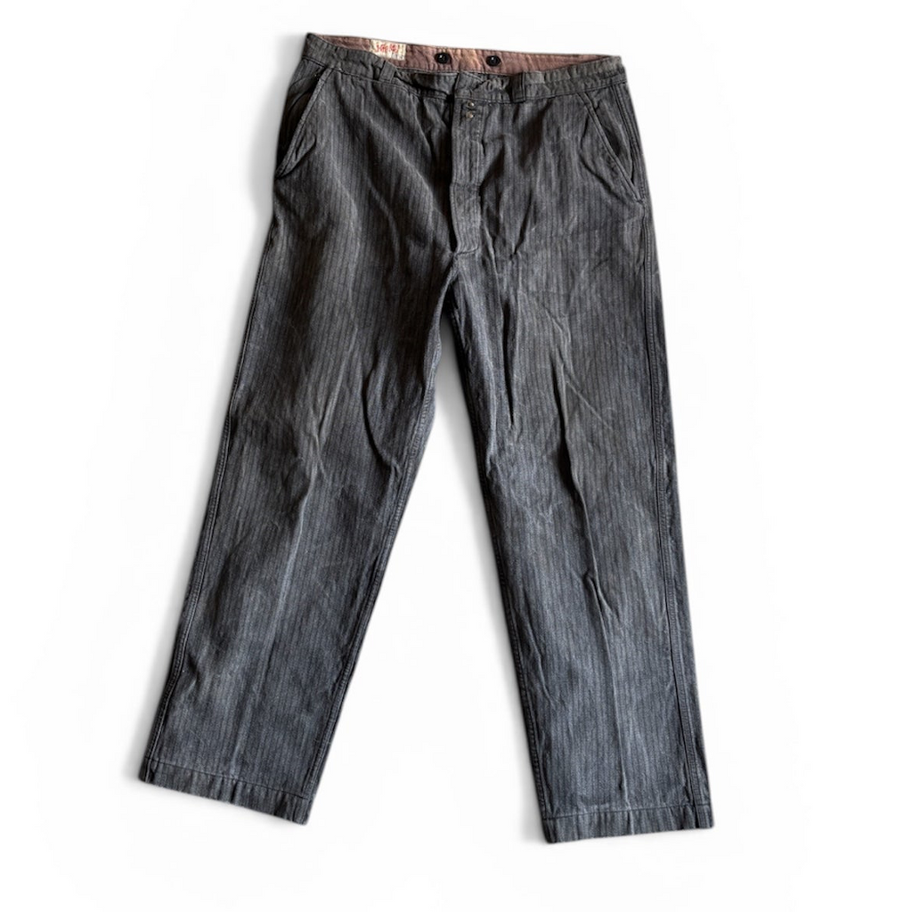 Vintage Old French workwear grey striped denim pants XXL