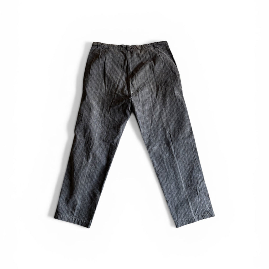 Vintage Old French workwear grey striped denim pants XXL