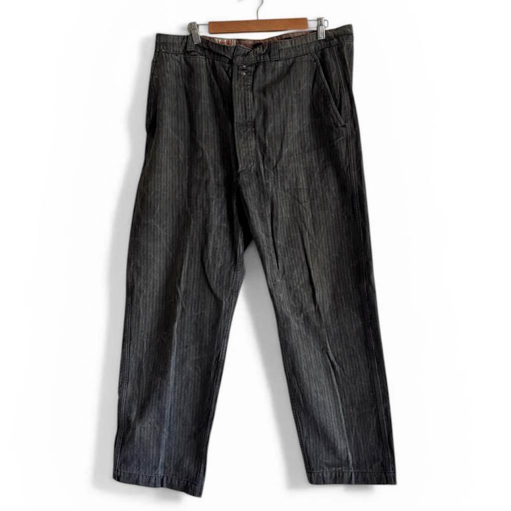 Vintage Old French workwear grey striped denim pants XXL