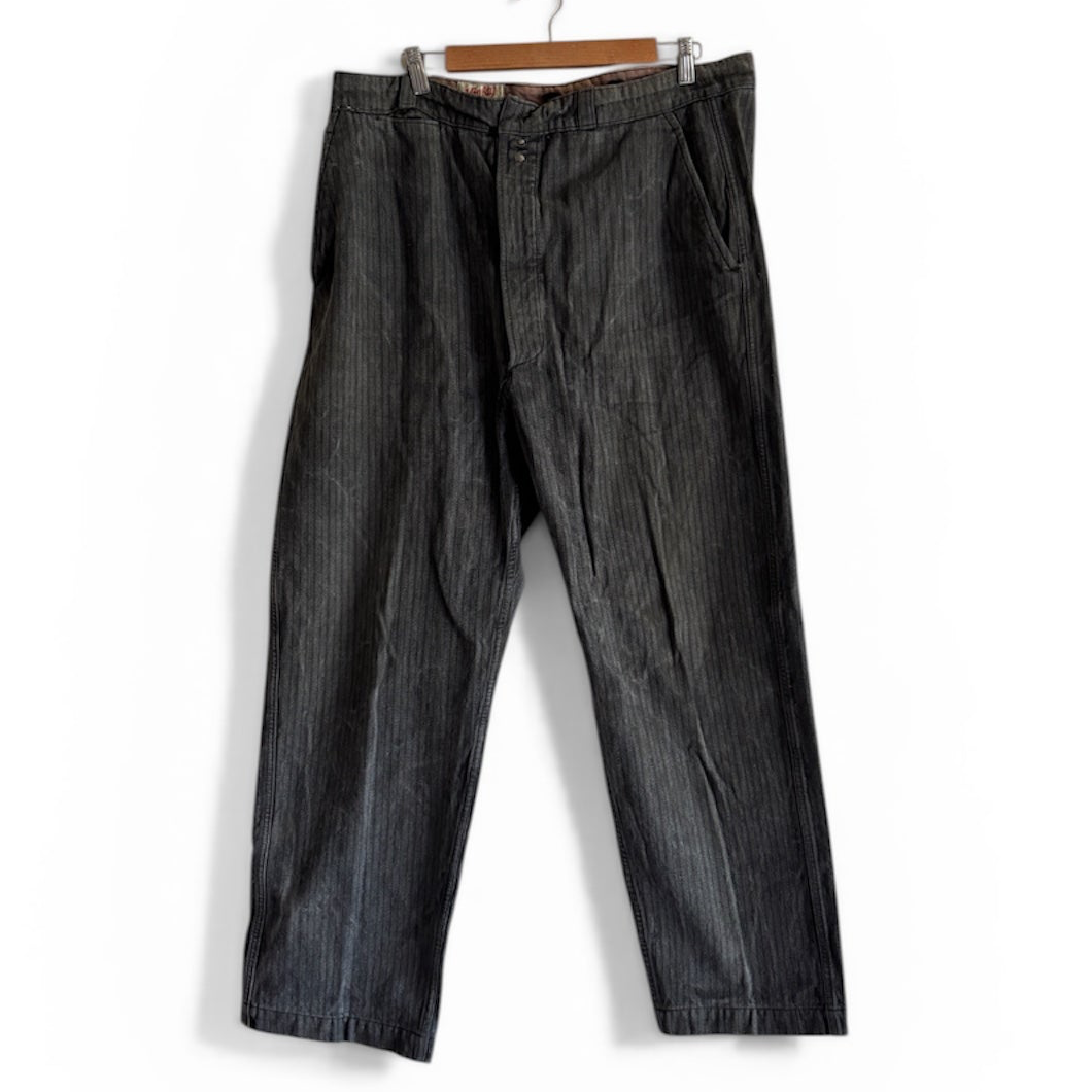 Vintage Old French workwear grey striped denim pants XXL