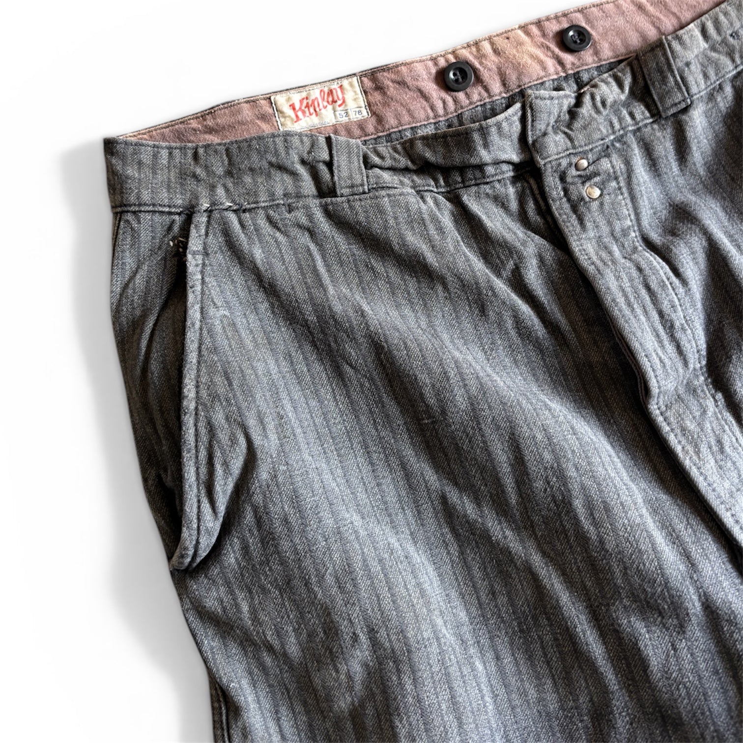 Vintage Old French workwear grey striped denim pants XXL