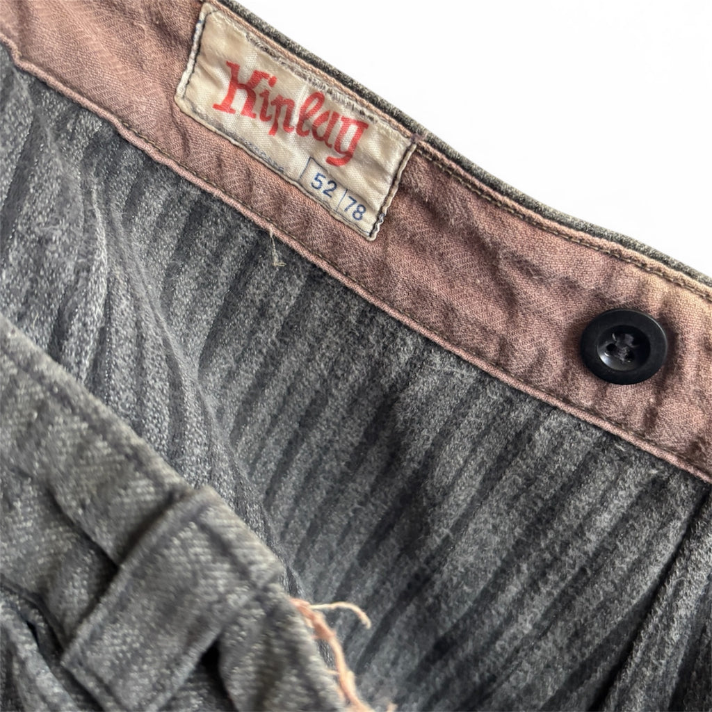 Vintage Old French workwear grey striped denim pants XXL