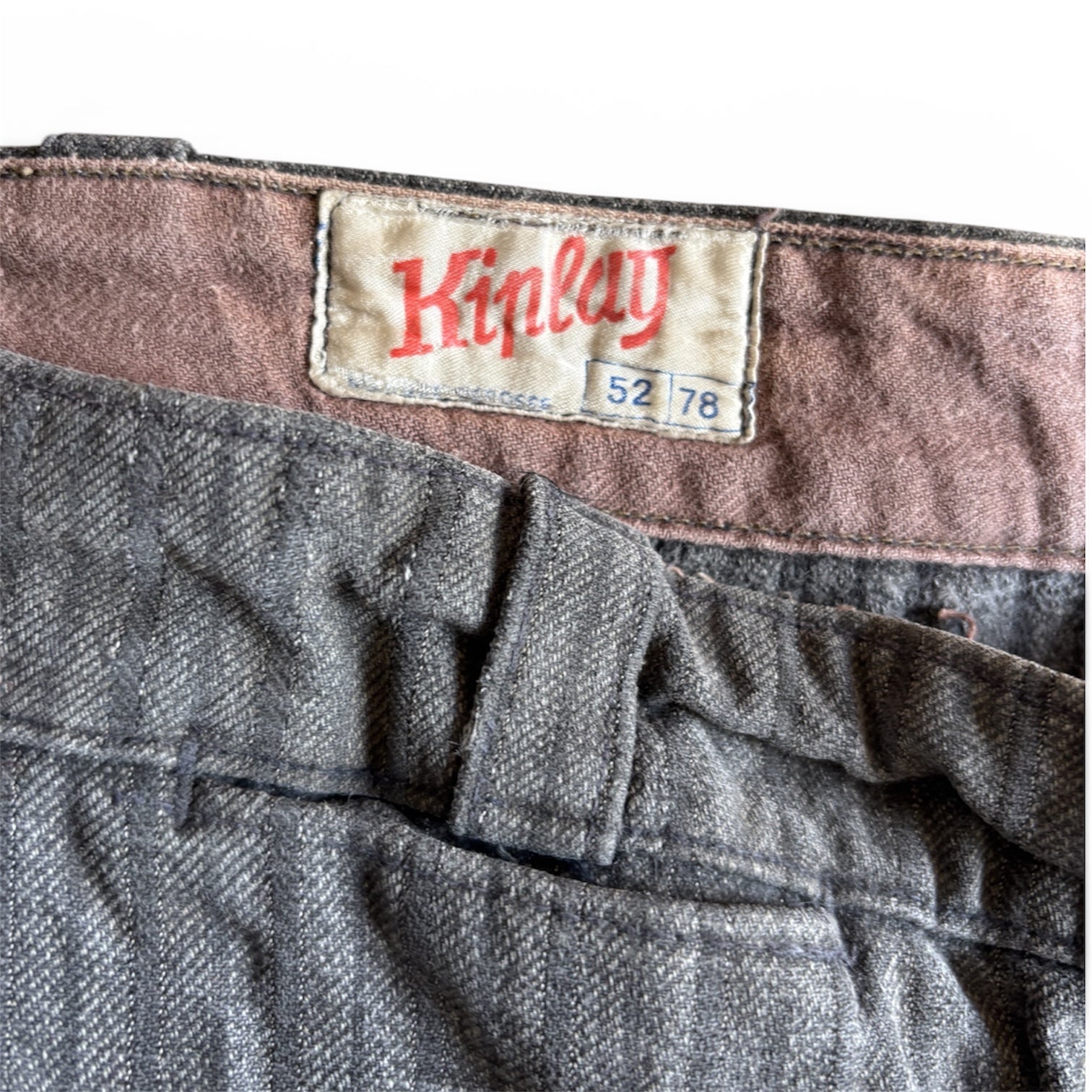 Vintage Old French workwear grey striped denim pants XXL