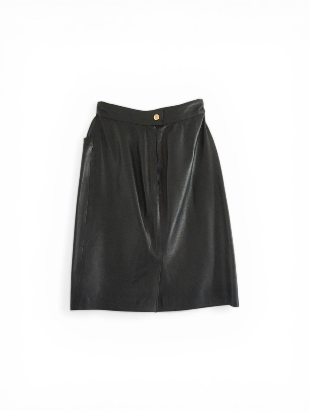 Vintage Celine dark blue lambskin leather high waisted skirt with gold chain brass 36/38