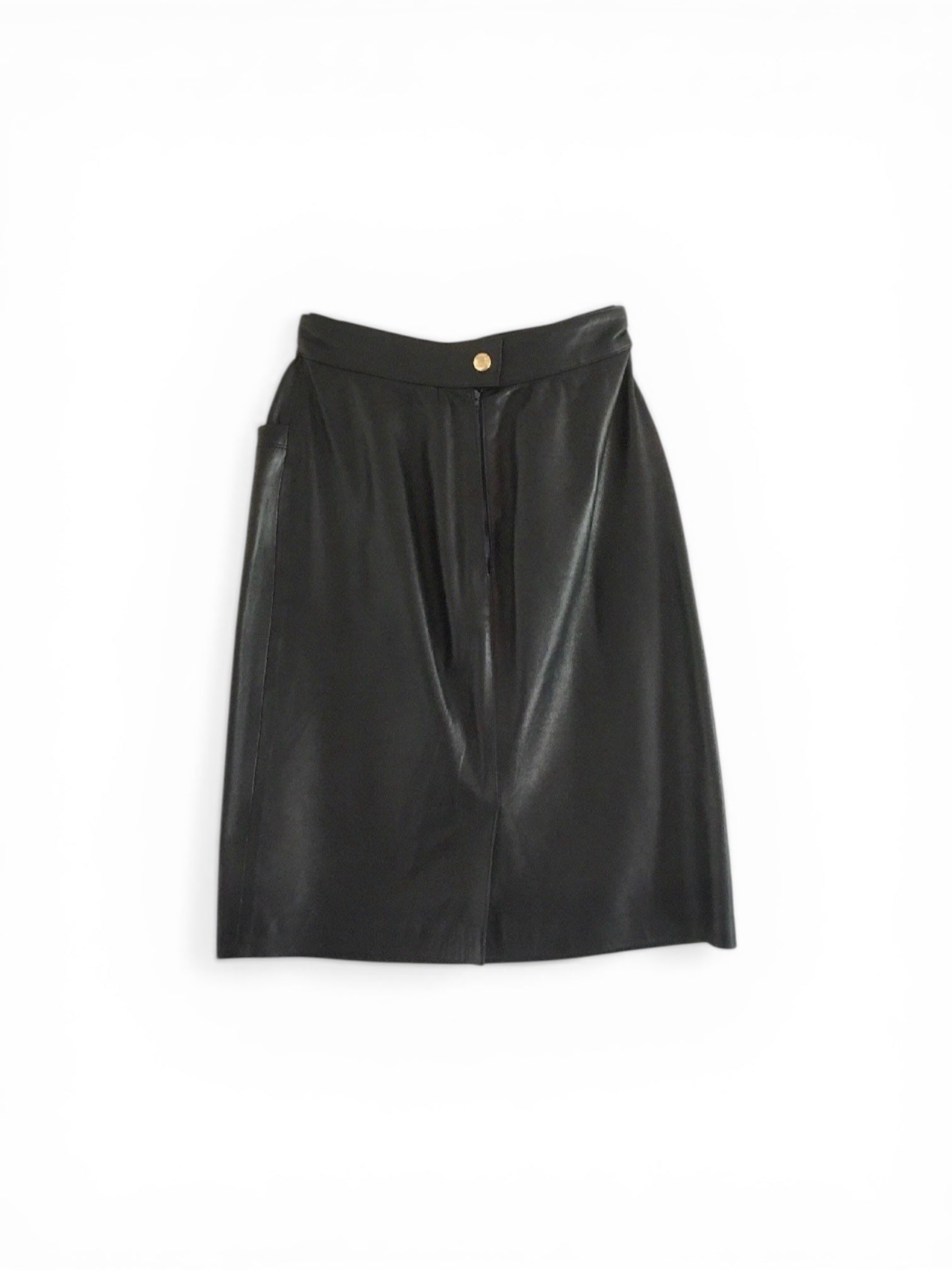 Vintage Celine dark blue lambskin leather high waisted skirt with gold chain brass 36/38