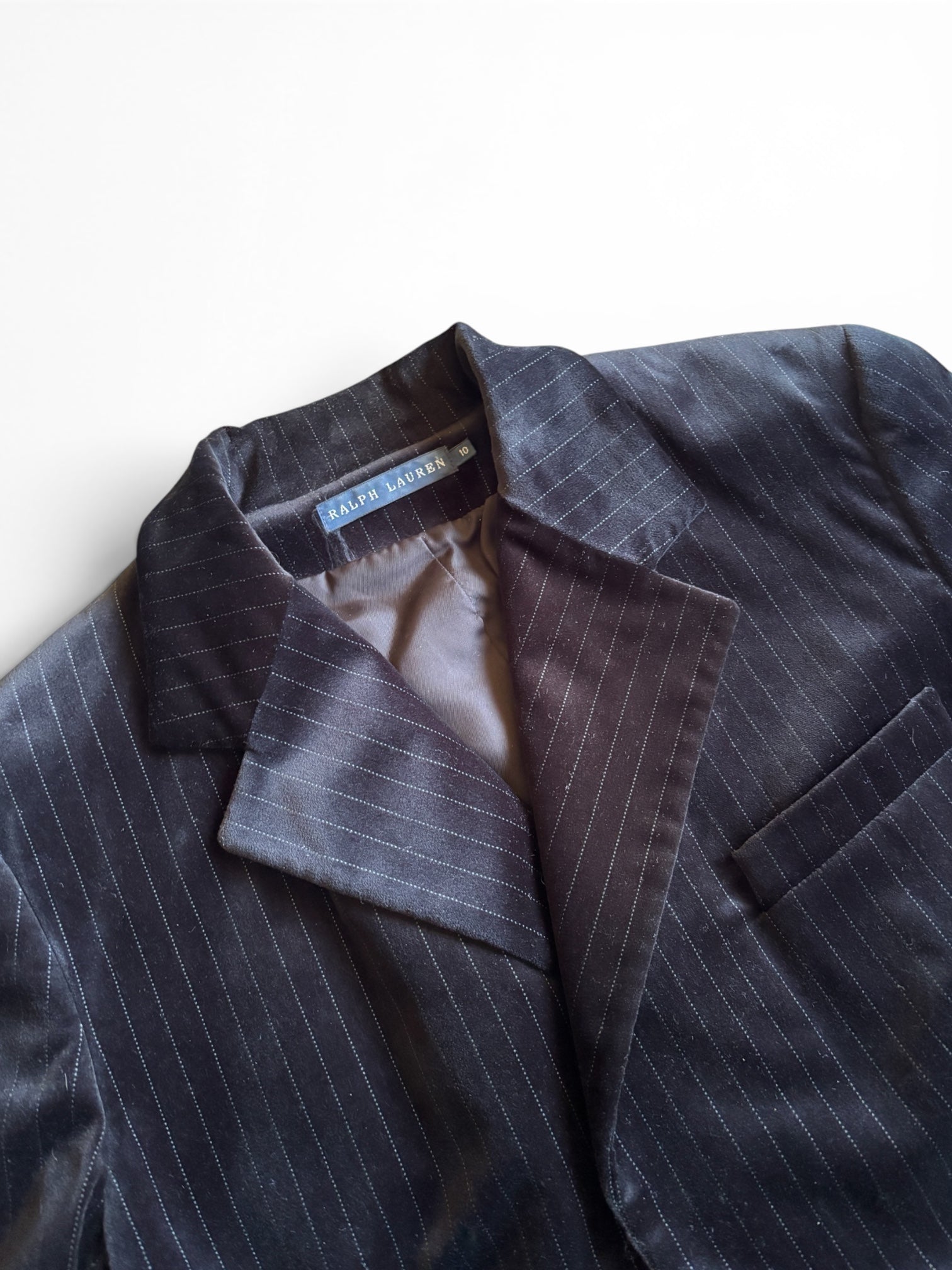 Vintage Ralph Lauren Blue Label Women black striped velvet Blazer 38