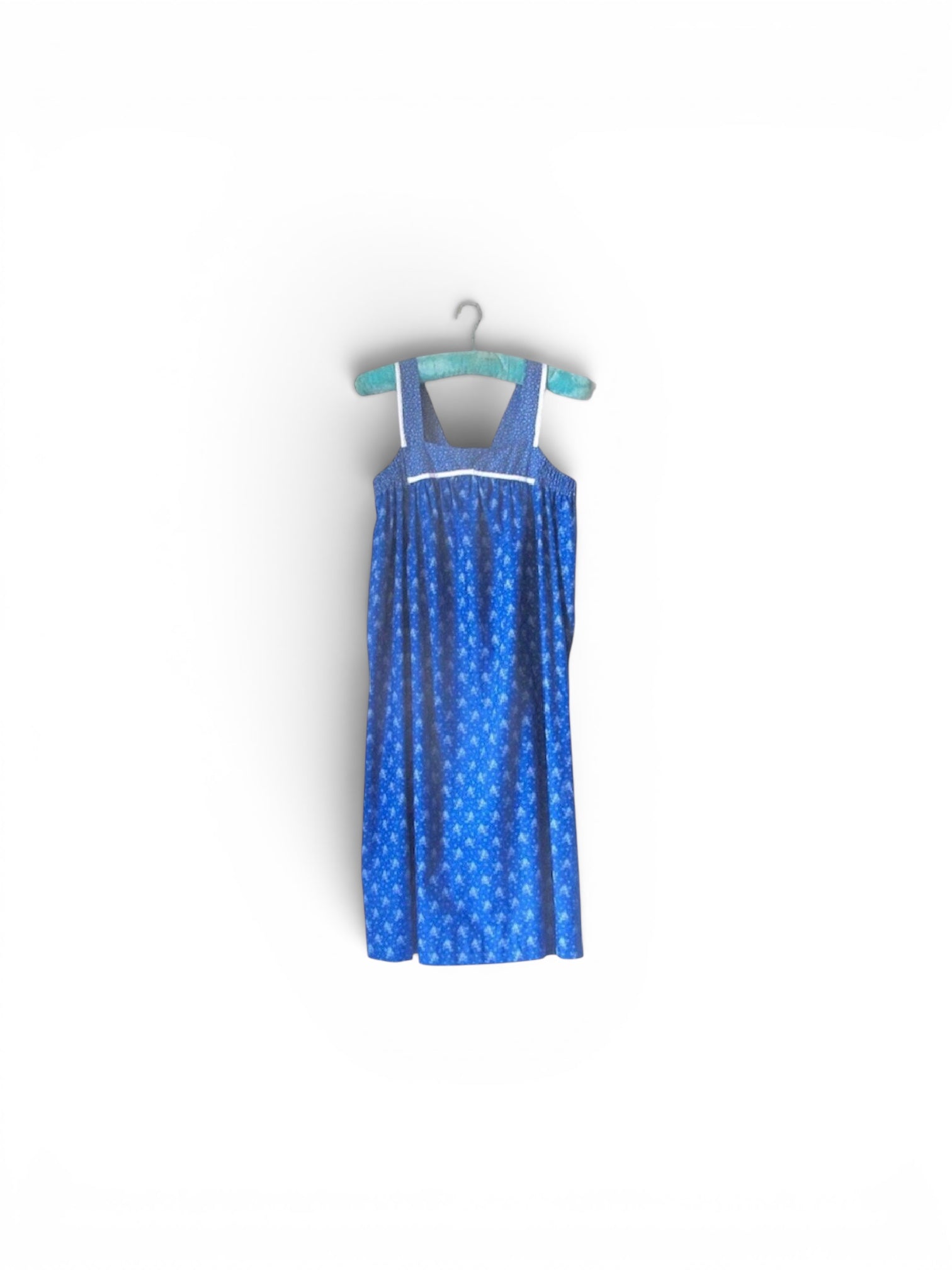 VIntage 70's French Ditsy Floral Blue cotton folk summer dress