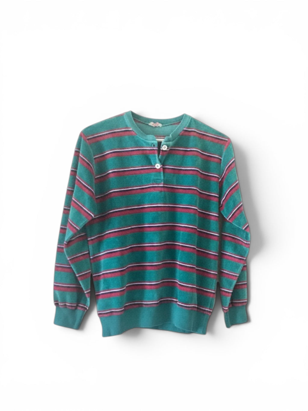 Vintage 70s Bloomingdale's velours turquoise striped sweat-shirt made in usa S|M