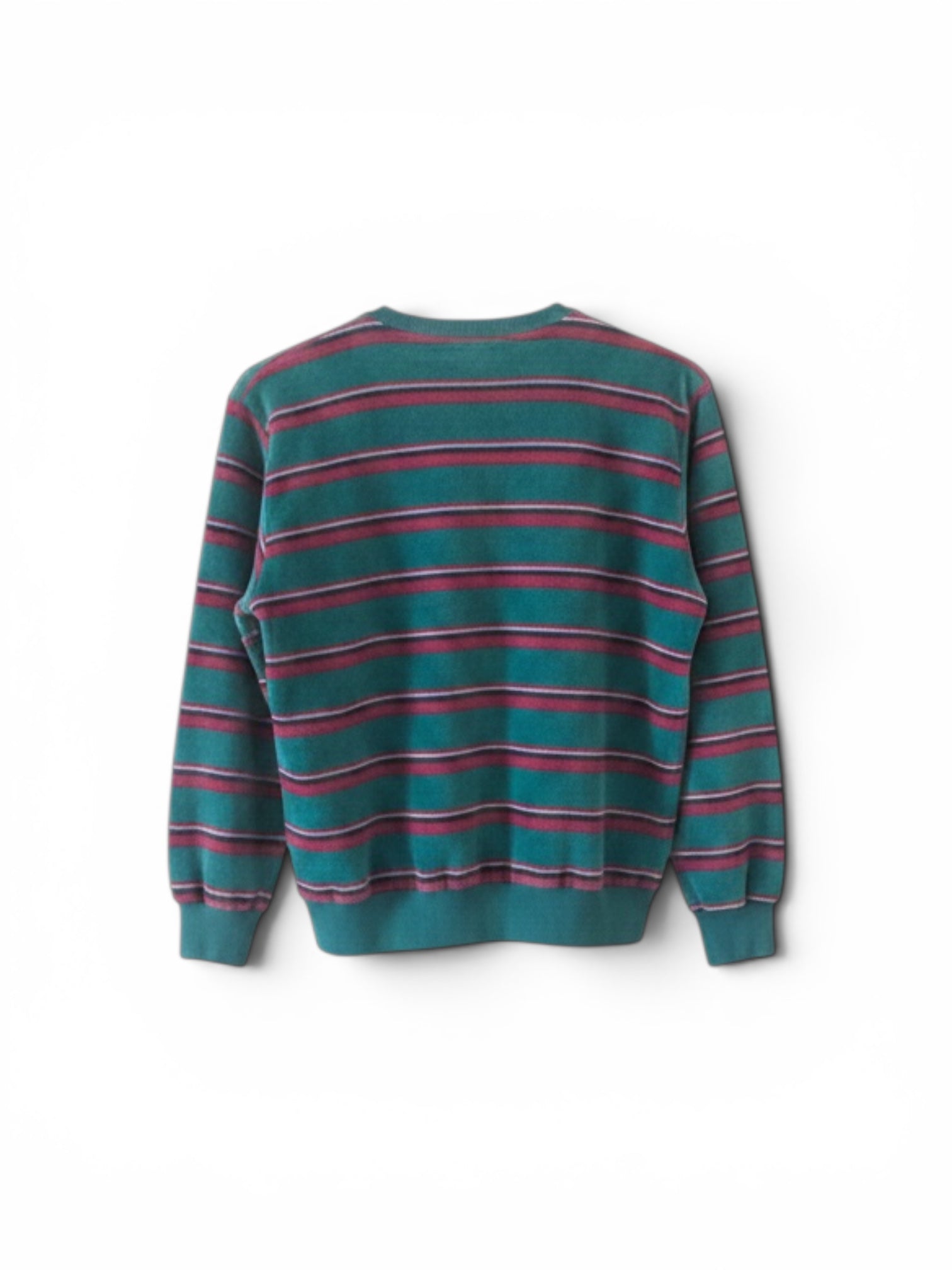 Vintage 70s Bloomingdale's velours turquoise striped sweat-shirt made in usa S|M