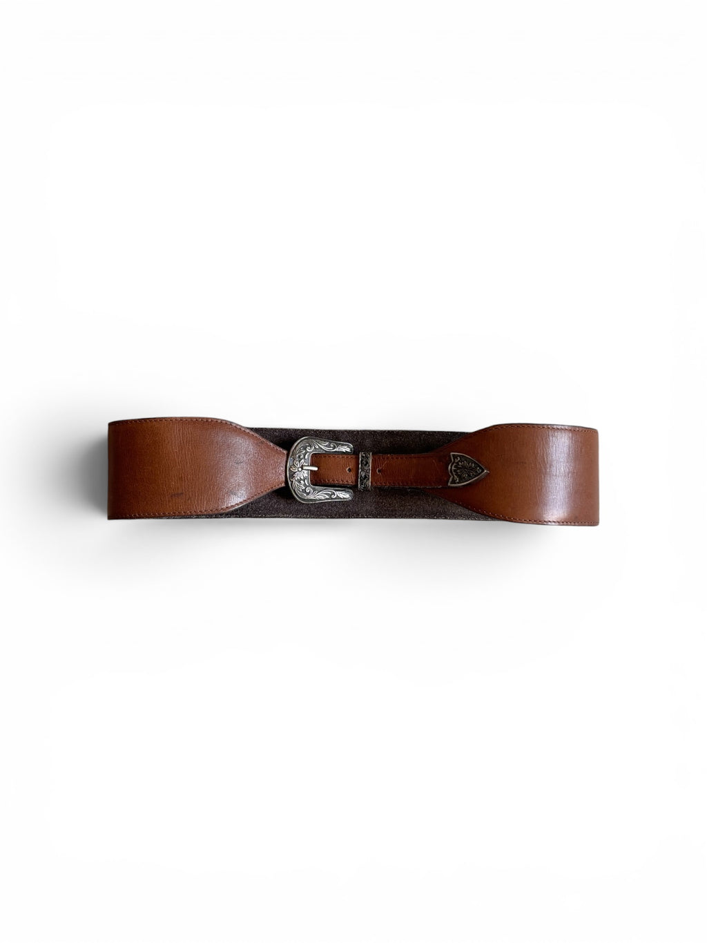 Vintage 80's usa large leather silver western buckle belt
