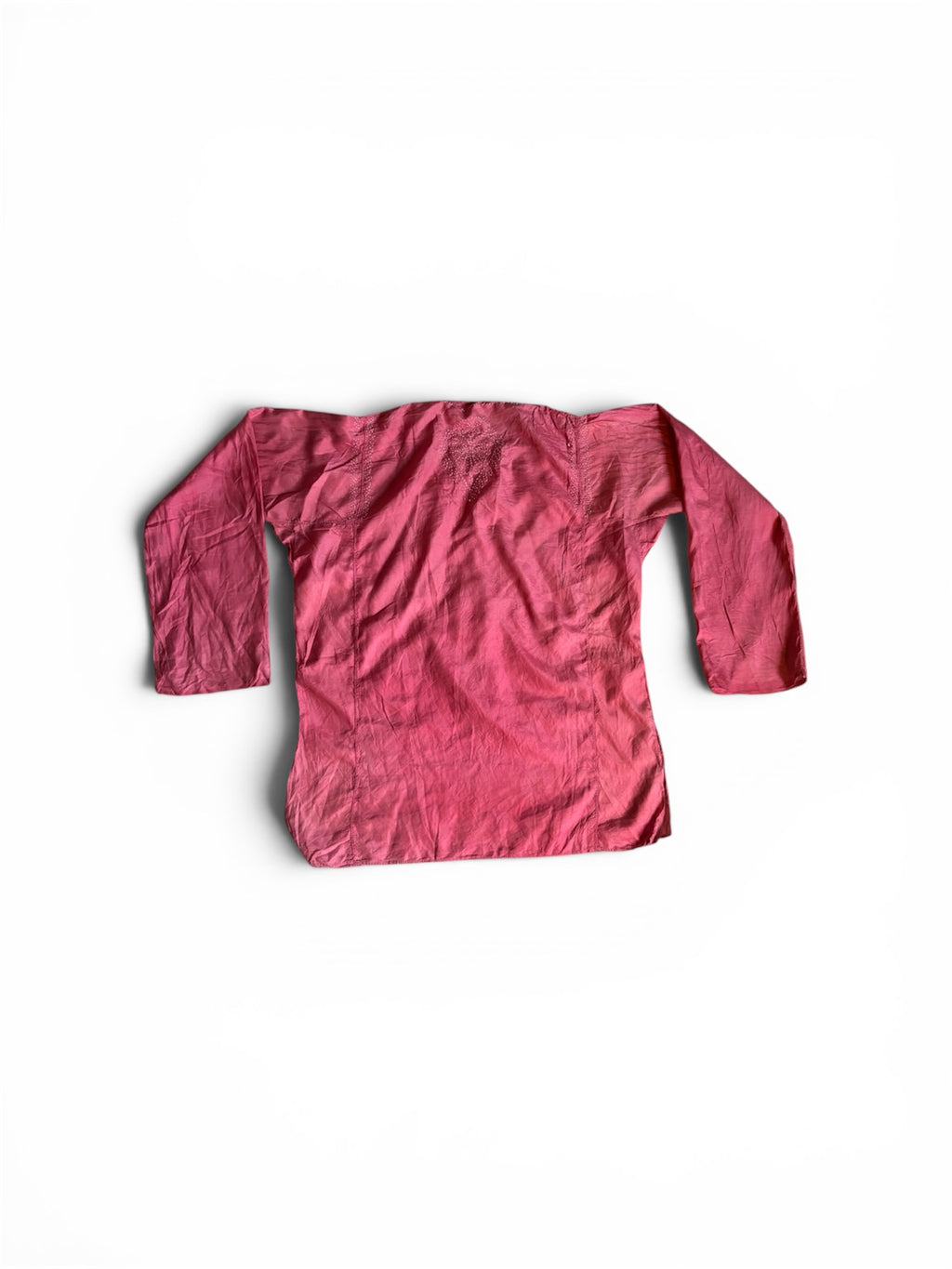 Vintage 70s indian sheer silk embroidered red sun faded tunic S/M