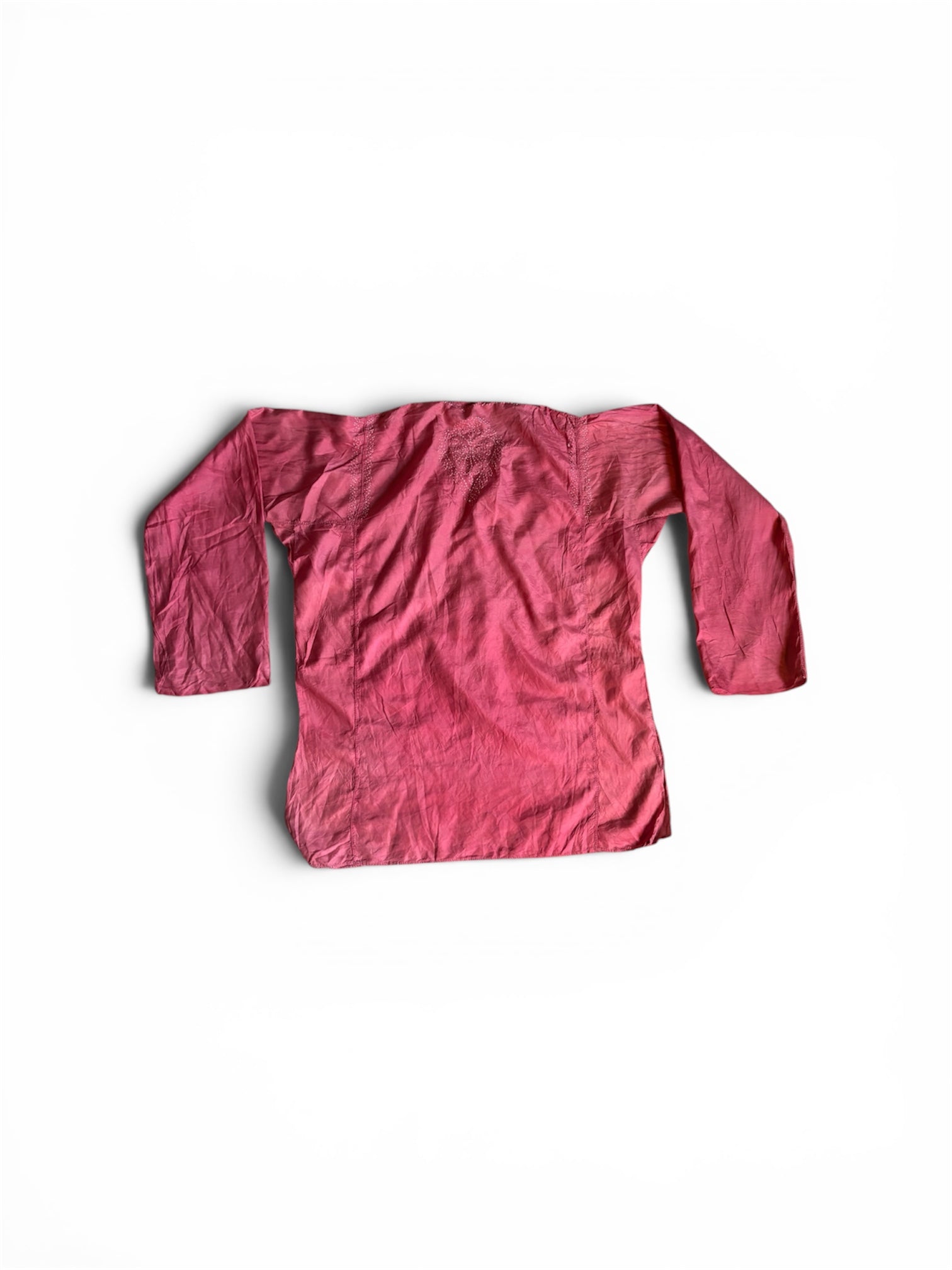 Vintage 70s indian sheer silk embroidered red sun faded tunic S/M