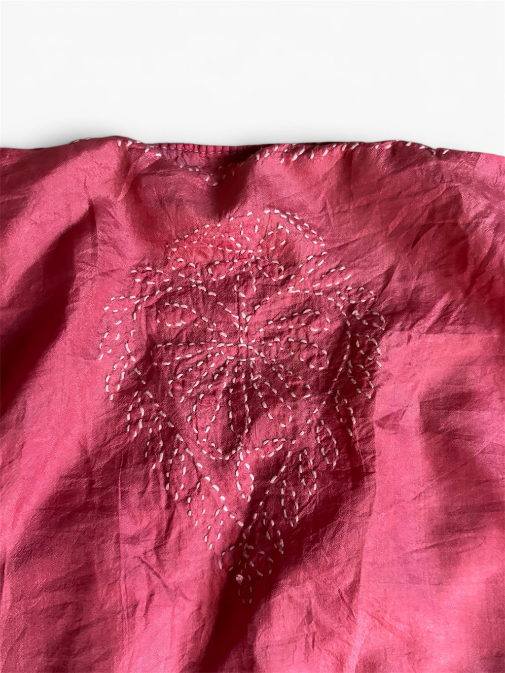 Vintage 70s indian sheer silk embroidered red sun faded tunic S/M