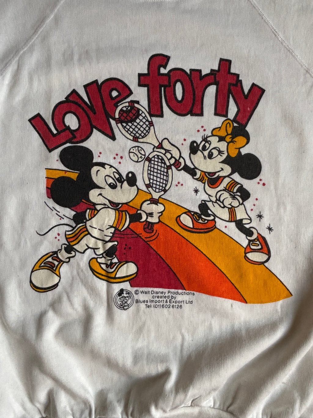 Vintage 80s Mickey & Minnie Mouse Love 40 Tennis white raglan sweatshirt L