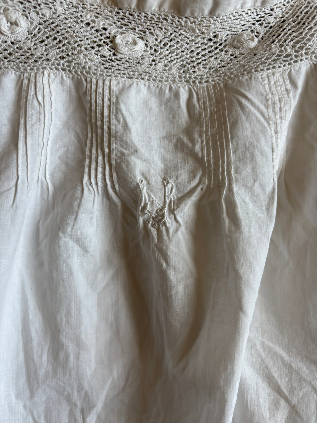 Old French crochet white cotton mini dress top