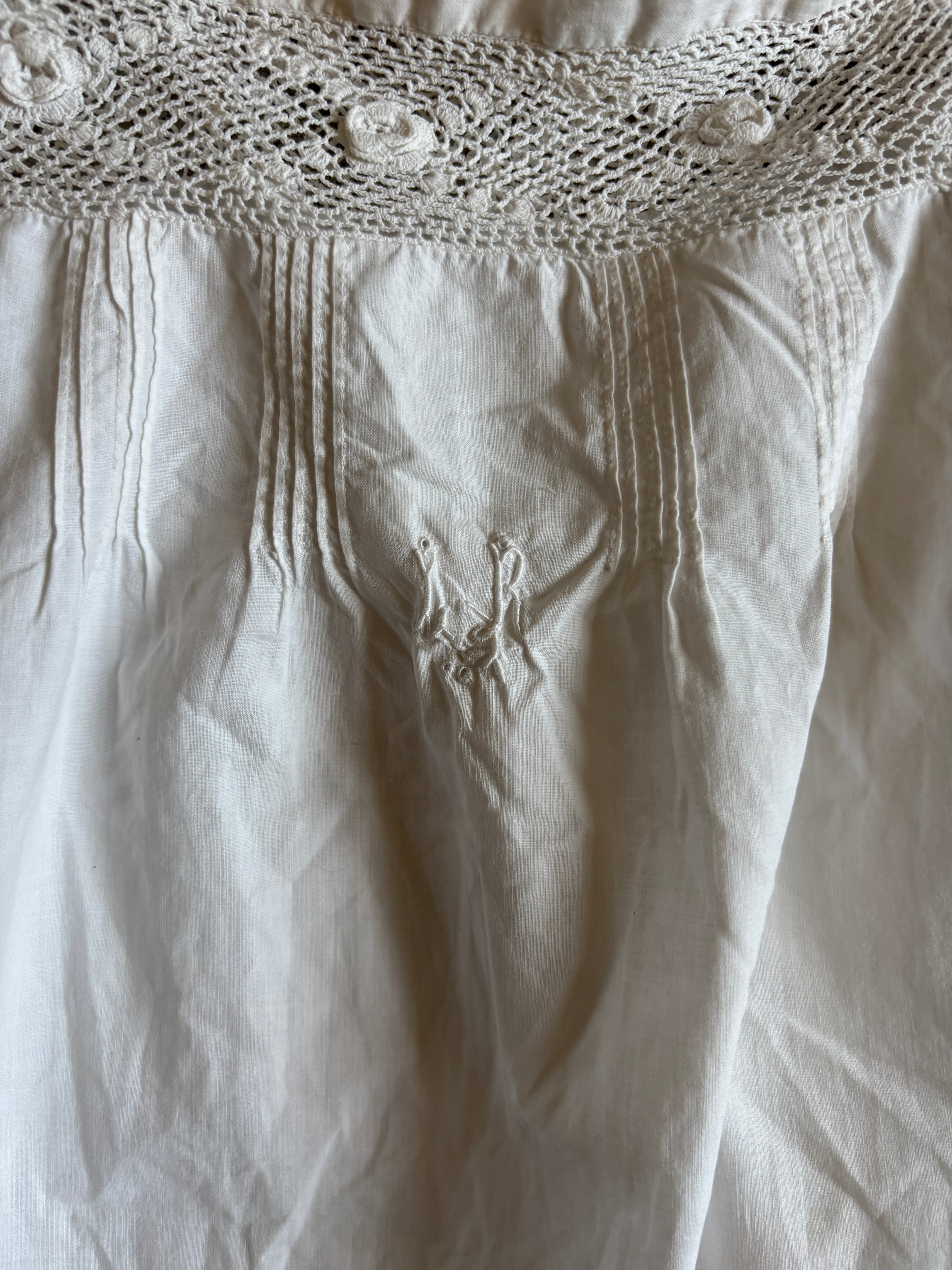 Old French crochet white cotton mini dress top
