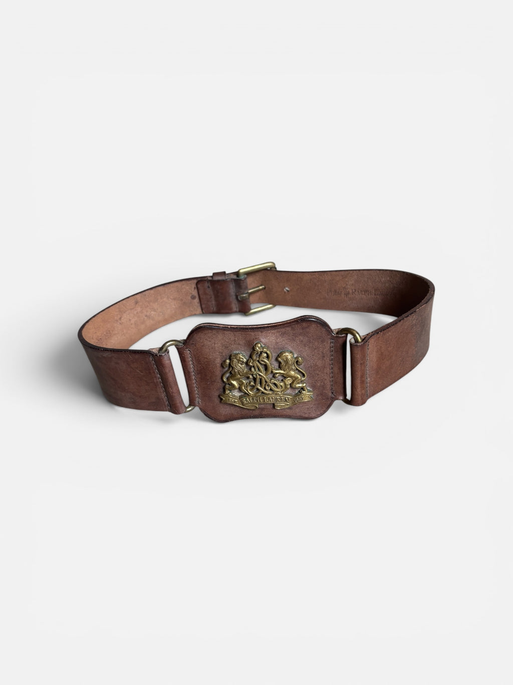 Vintage 80s Polo Ralph Lauren coat of Arms Brown leather Belt made in Italy